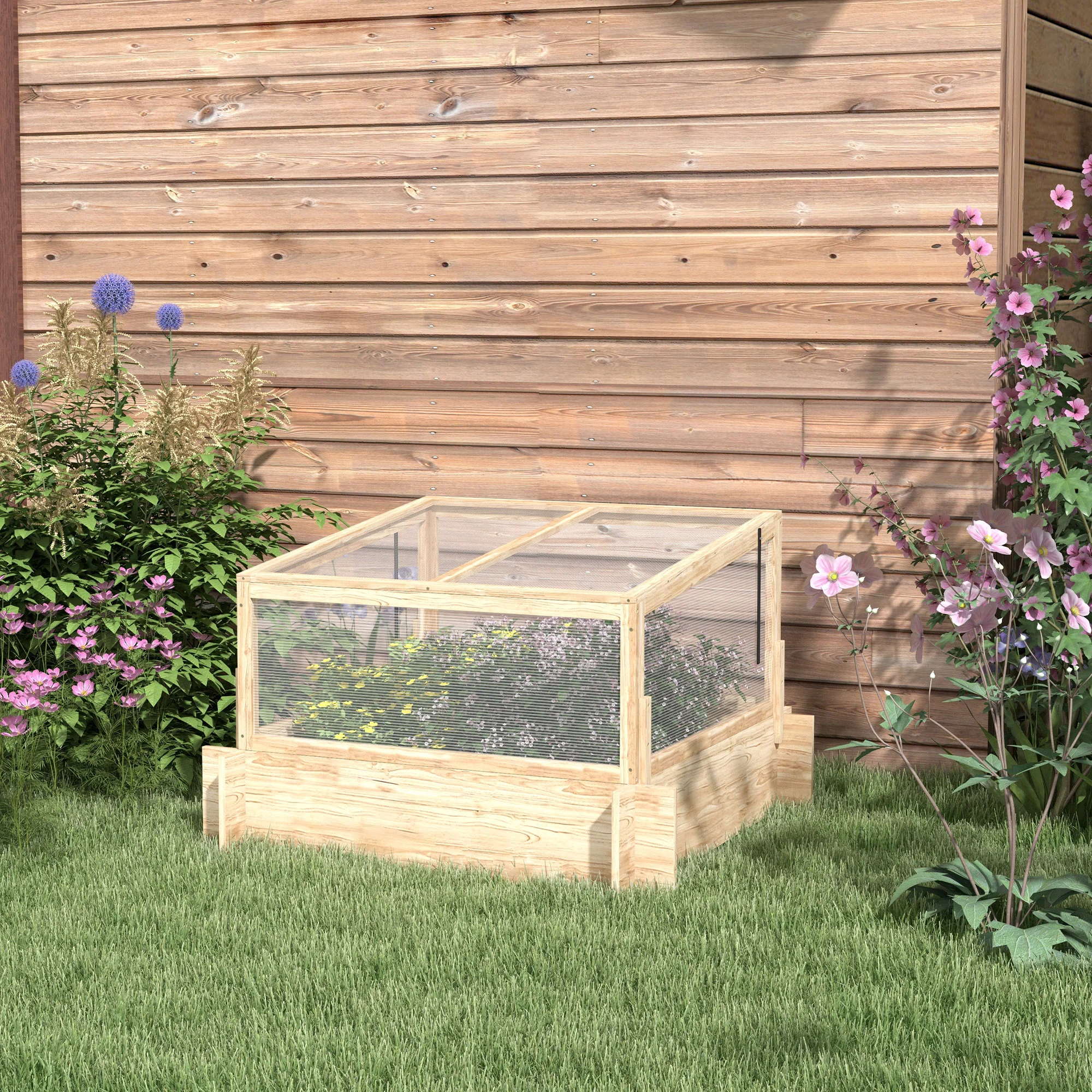 Outsunny Outdoor Raised Garden Bed with Cold Frame Greenhouse and Openable Top - Image 2