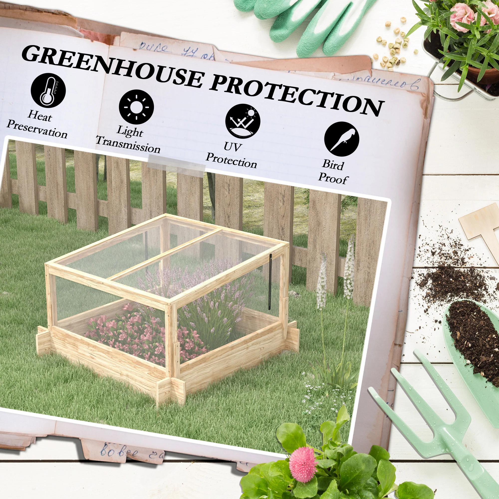 Outsunny Outdoor Raised Garden Bed with Cold Frame Greenhouse and Openable Top - Image 4