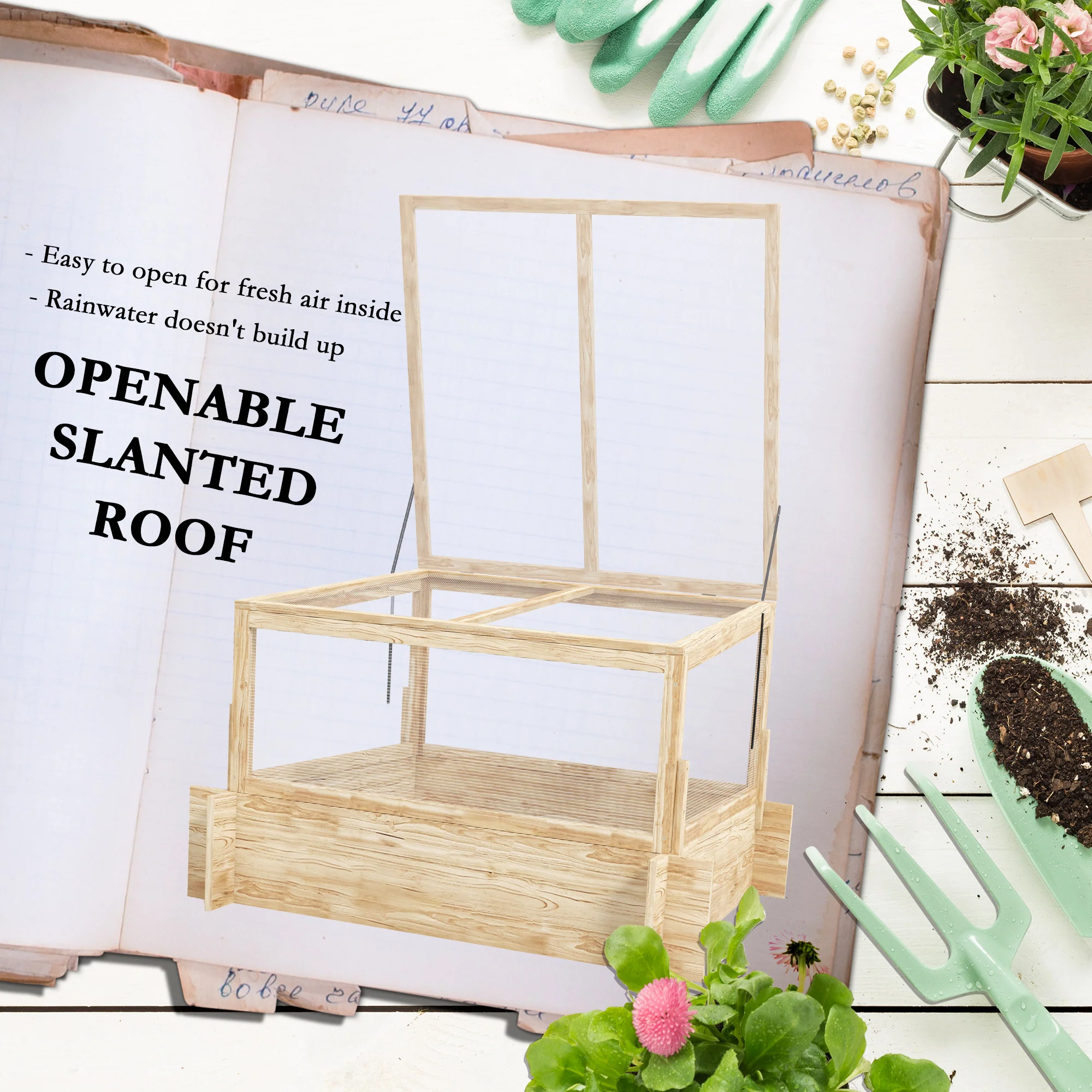 Outsunny Outdoor Raised Garden Bed with Cold Frame Greenhouse and Openable Top - Image 6