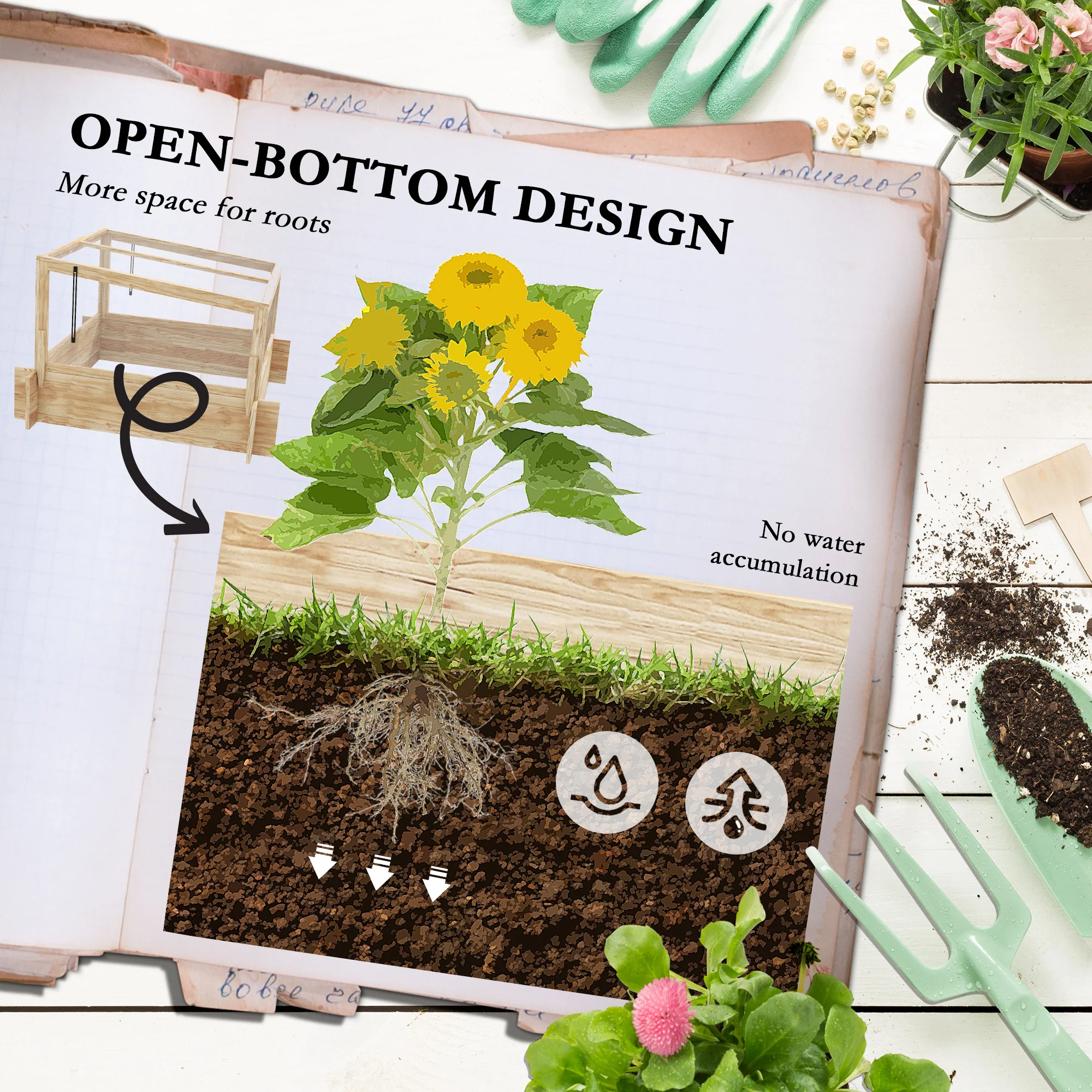 Outsunny Outdoor Raised Garden Bed with Cold Frame Greenhouse and Openable Top - Image 7
