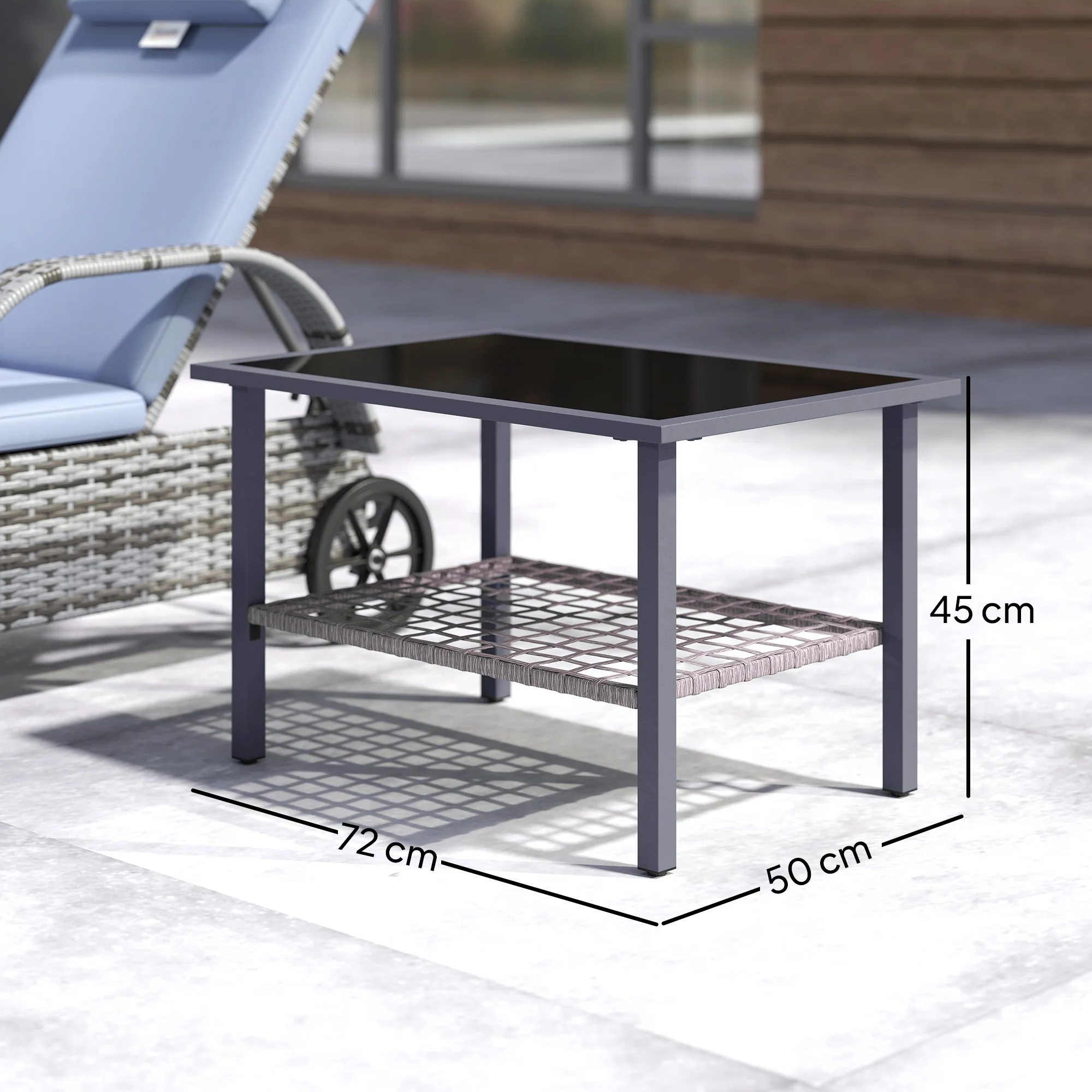 Outsunny Outdoor Rattan Coffee Table, Rectangular Tea Side Table, Mixed-grey - Image 5