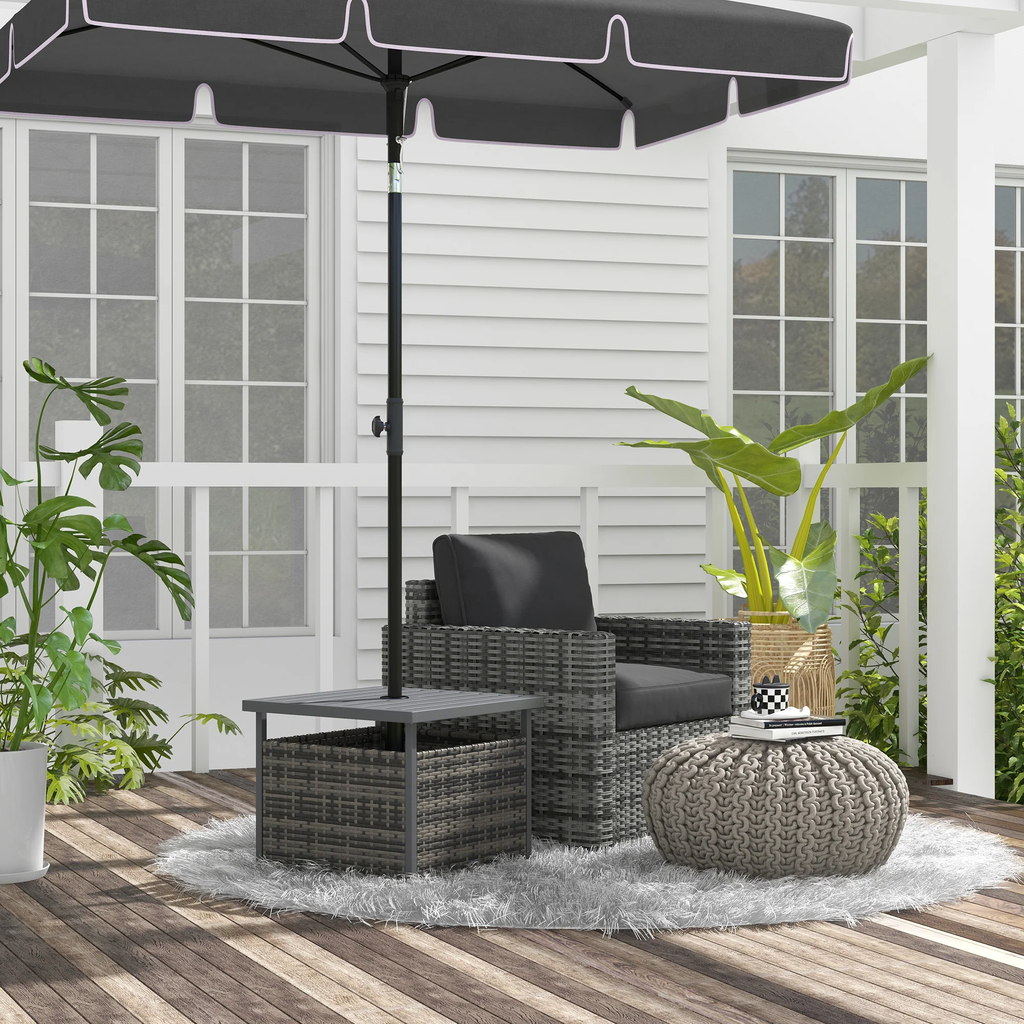 Outsunny Outdoor Rattan Coffee Table W/ Umbrella Hole Fit For Garden - Image 2