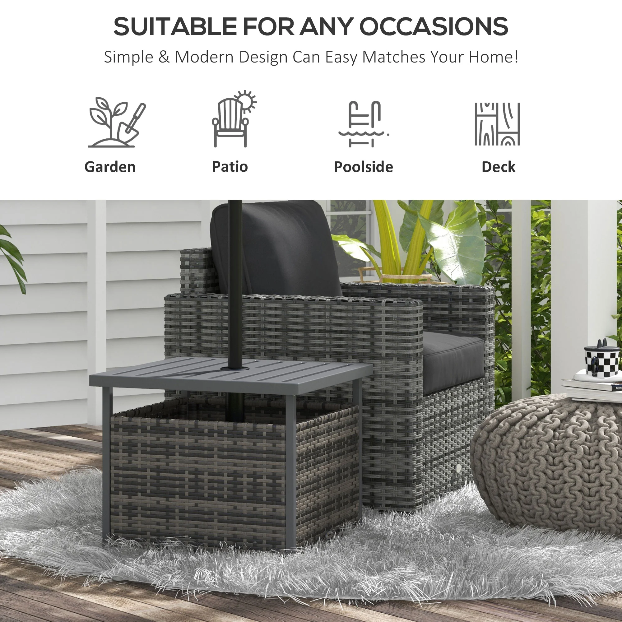 Outsunny Outdoor Rattan Coffee Table W/ Umbrella Hole Fit For Garden - Image 5