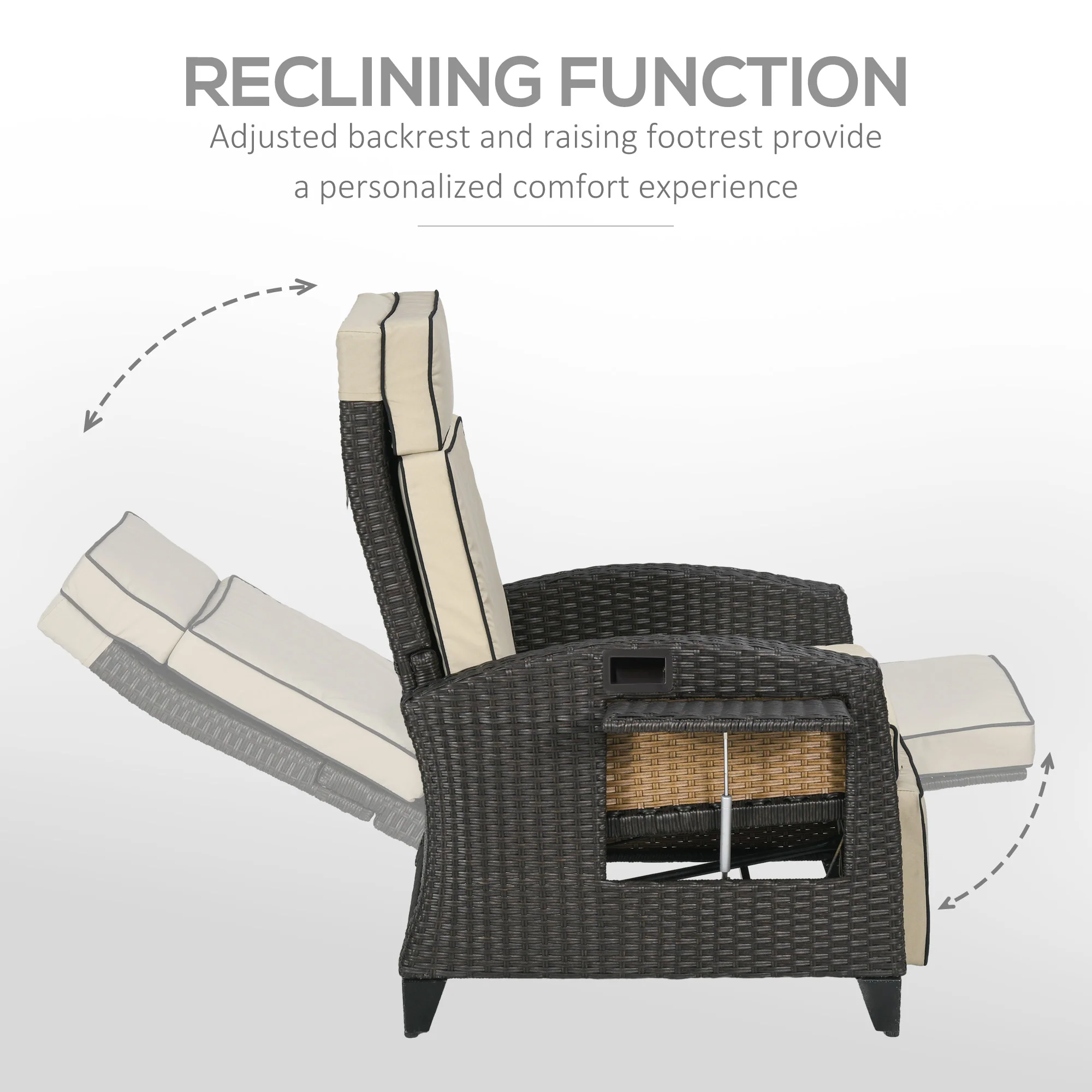Outsunny Outdoor Recliner Chair W/ Cushion Rattan Reclining Lounge Chair - Image 12