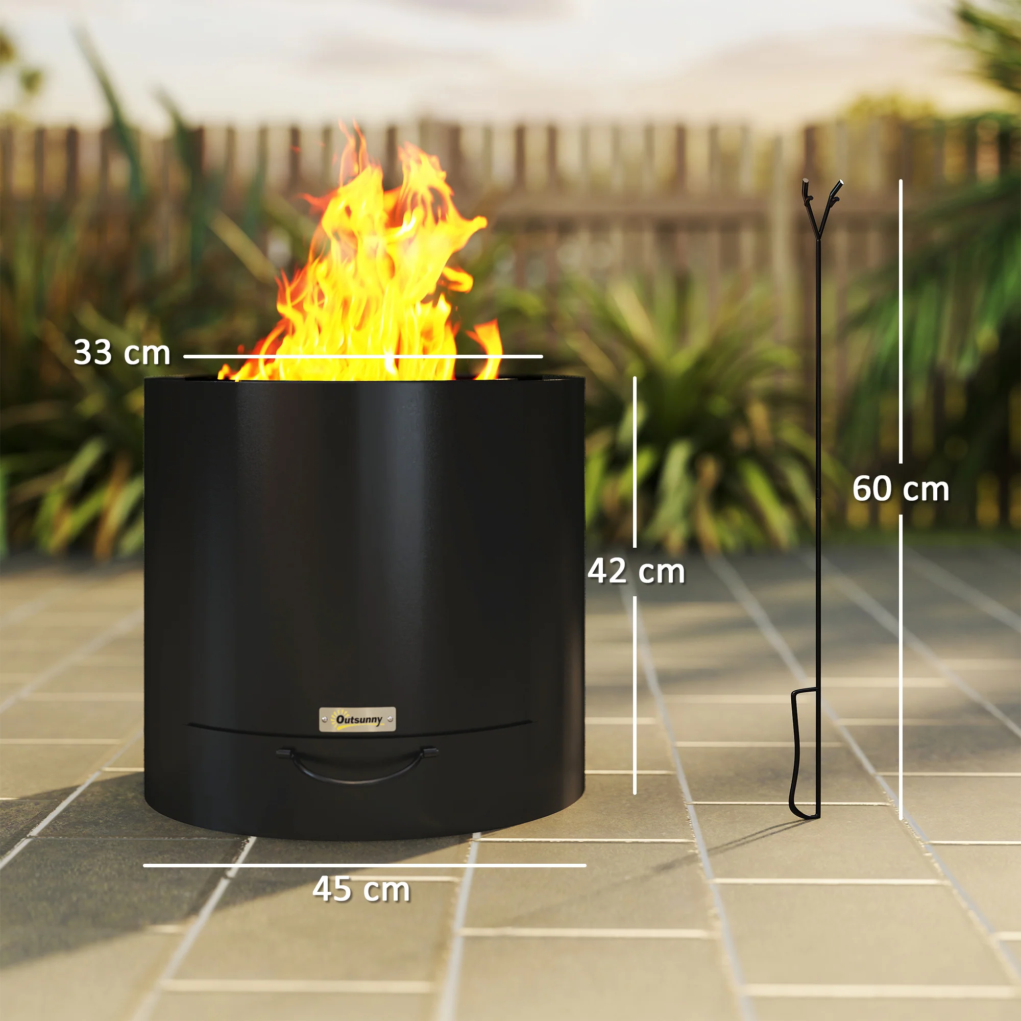 Outsunny Outdoor Round Fire Pit With Ash Tray And Fire Poker, Black - Image 4