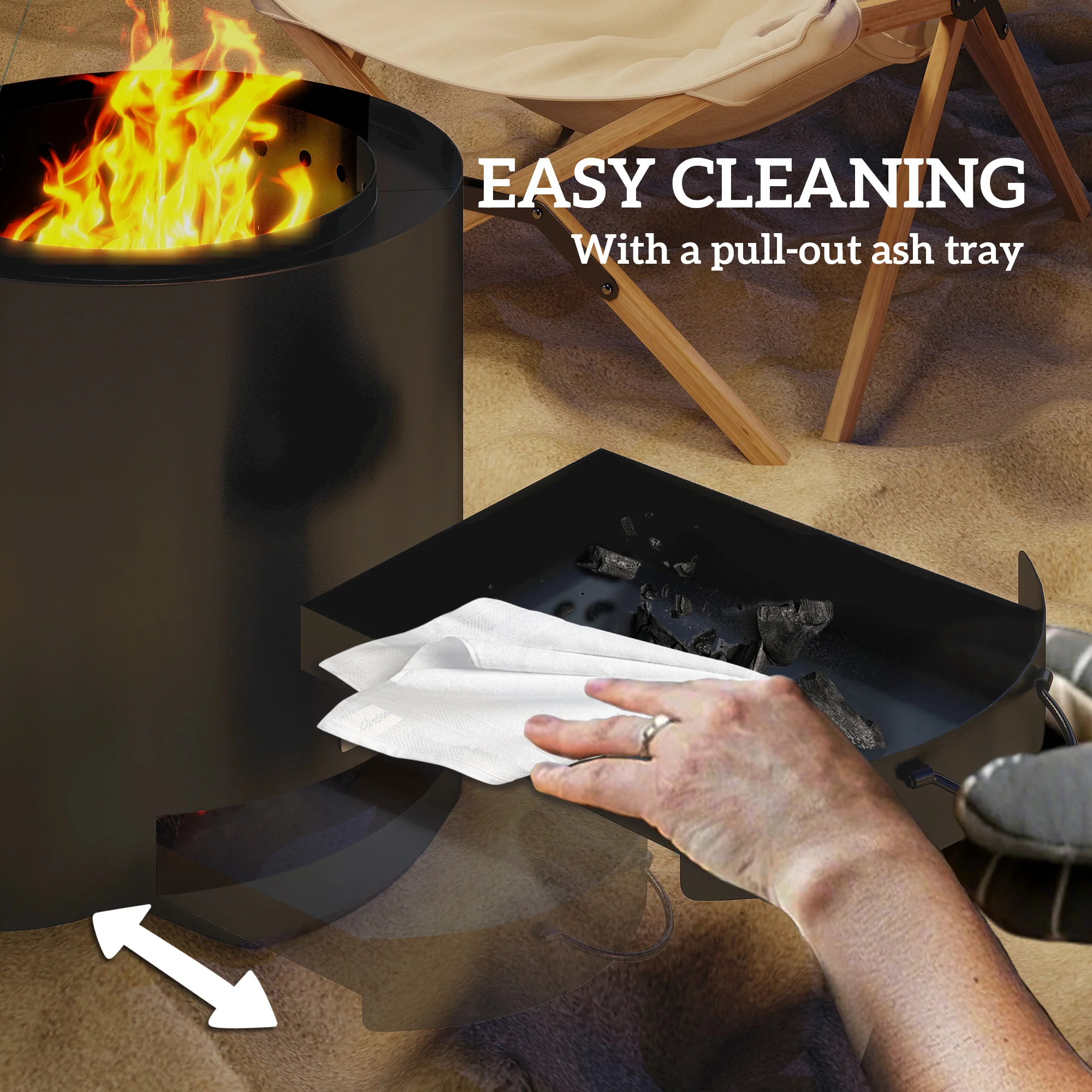 Outsunny Outdoor Round Fire Pit With Ash Tray And Fire Poker, Black - Image 5