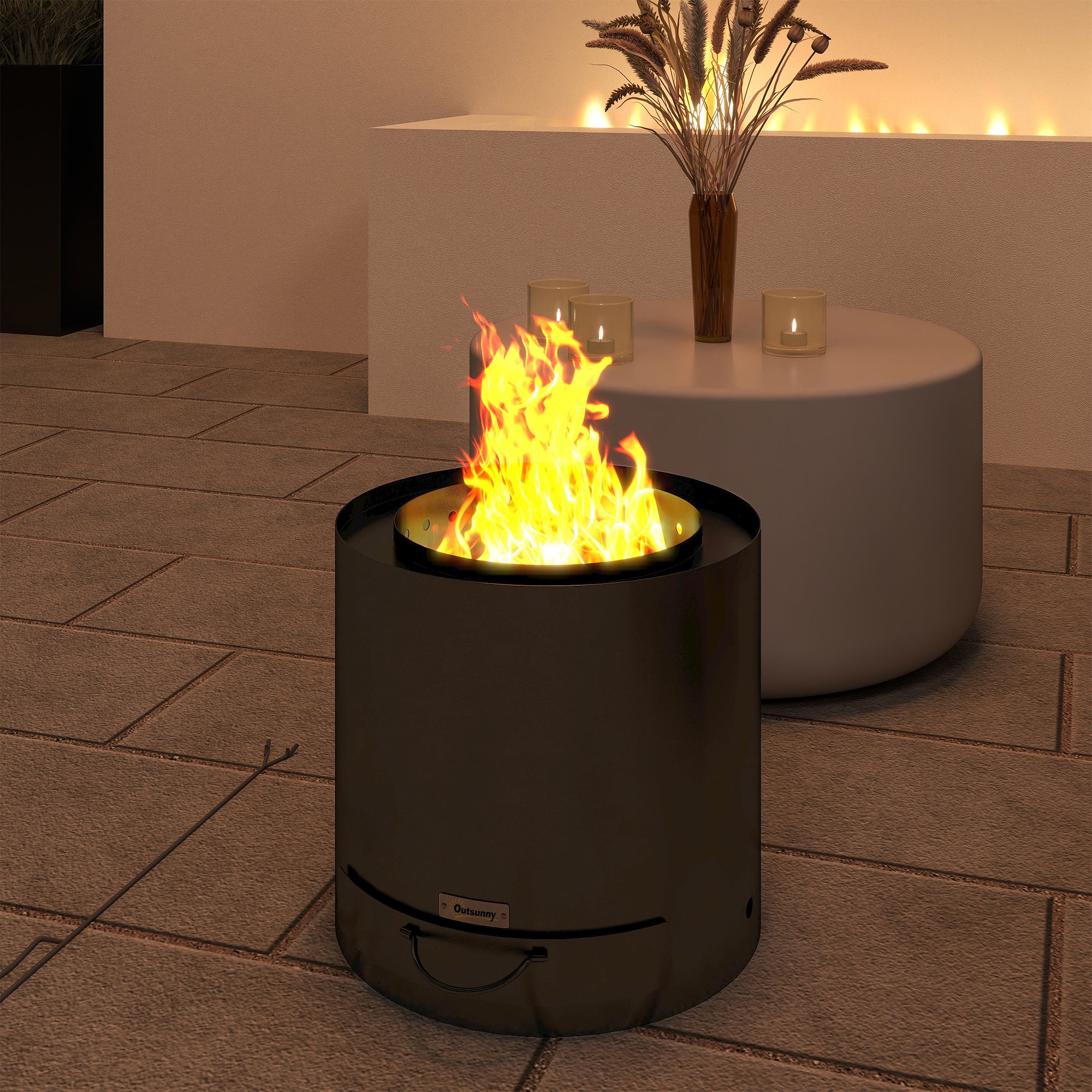 Outsunny Outdoor Round Fire Pit With Ash Tray And Fire Poker, Black - Image 7