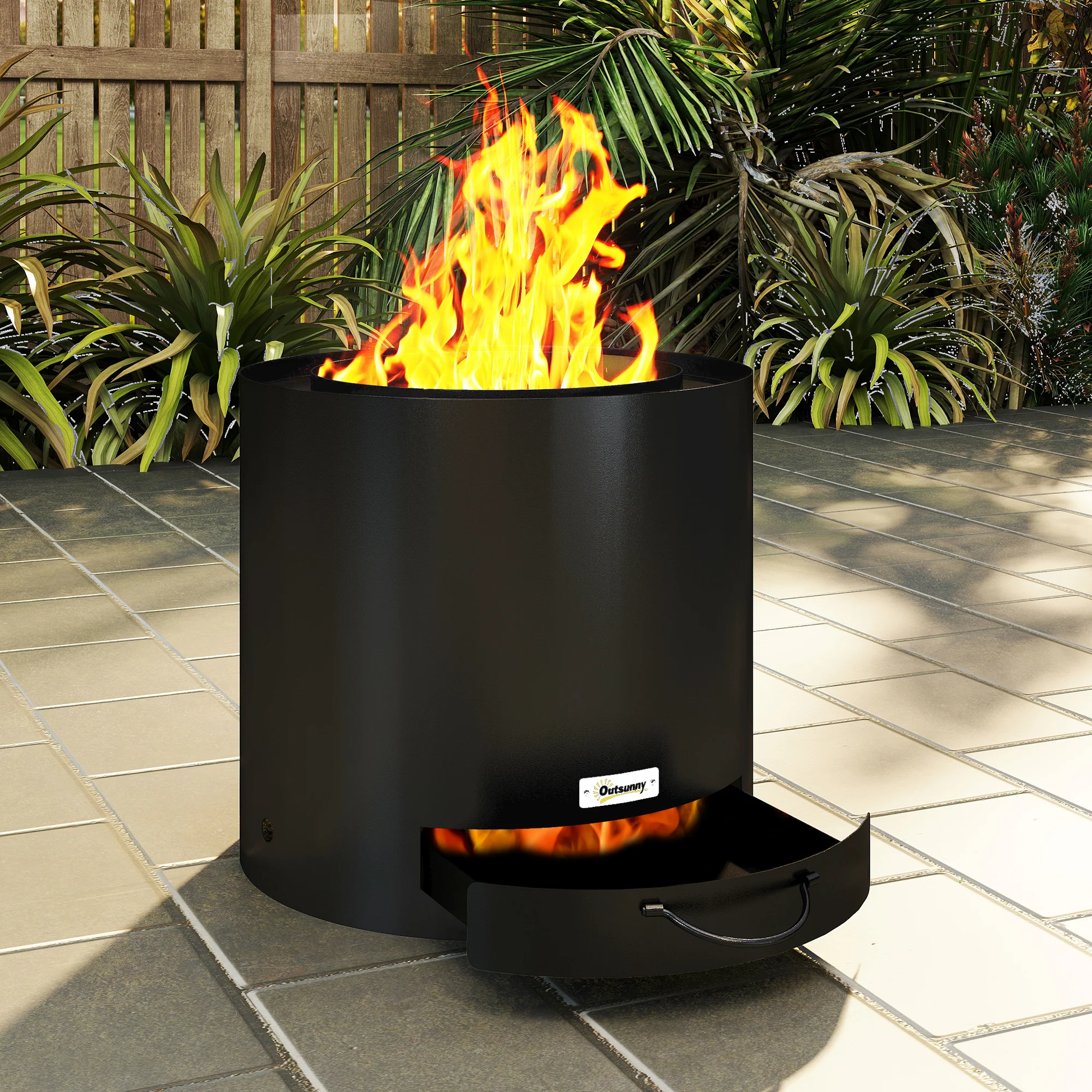 Outsunny Outdoor Round Fire Pit With Ash Tray And Fire Poker, Black - Image 8