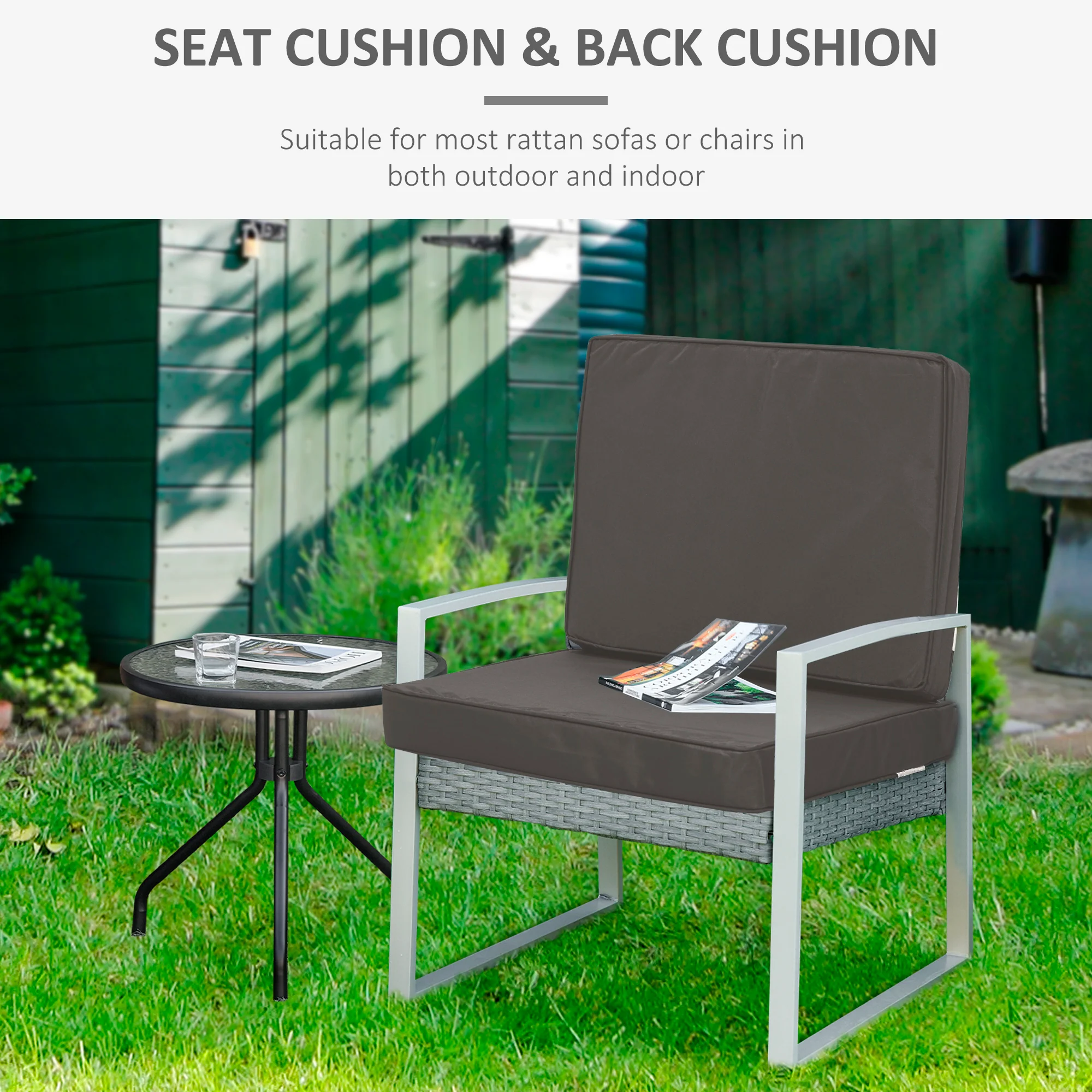 Outsunny Outdoor Seat And Back Cushion Set Replacement Cushions, Dark Grey - Image 3