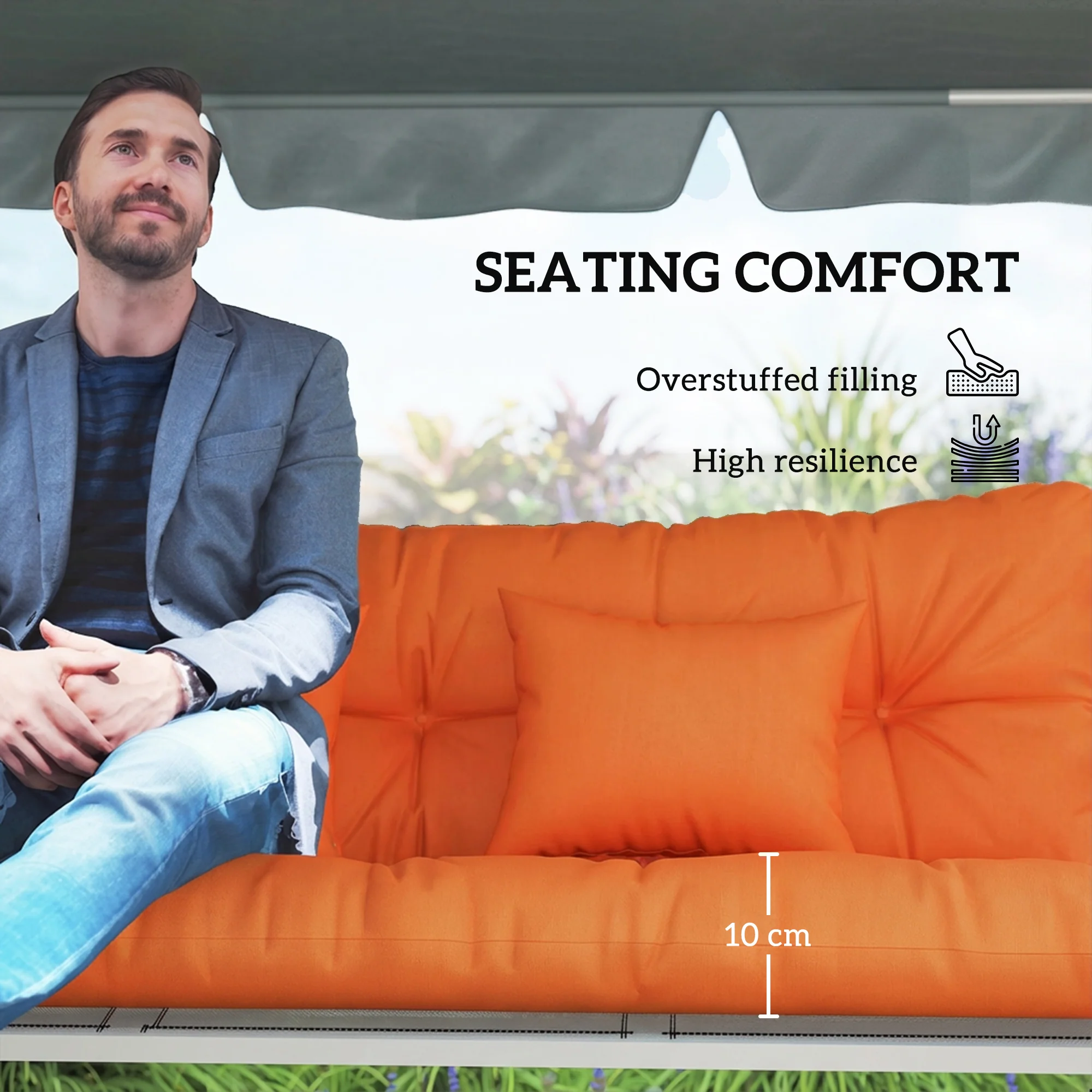 Outsunny Outdoor Seat Cushions Back Cushion with 2 Pillows, Seat Pads - Image 6