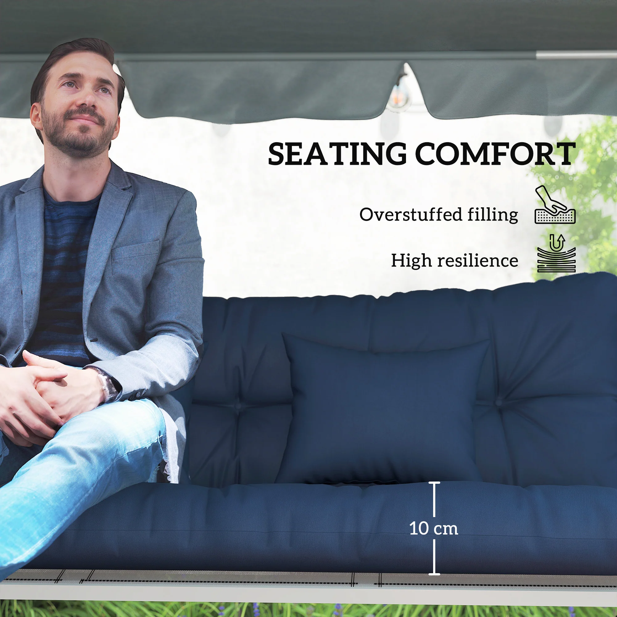 Outsunny Outdoor Seat Cushions Back Cushion with 2 Pillows, Seat Pads - Image 6