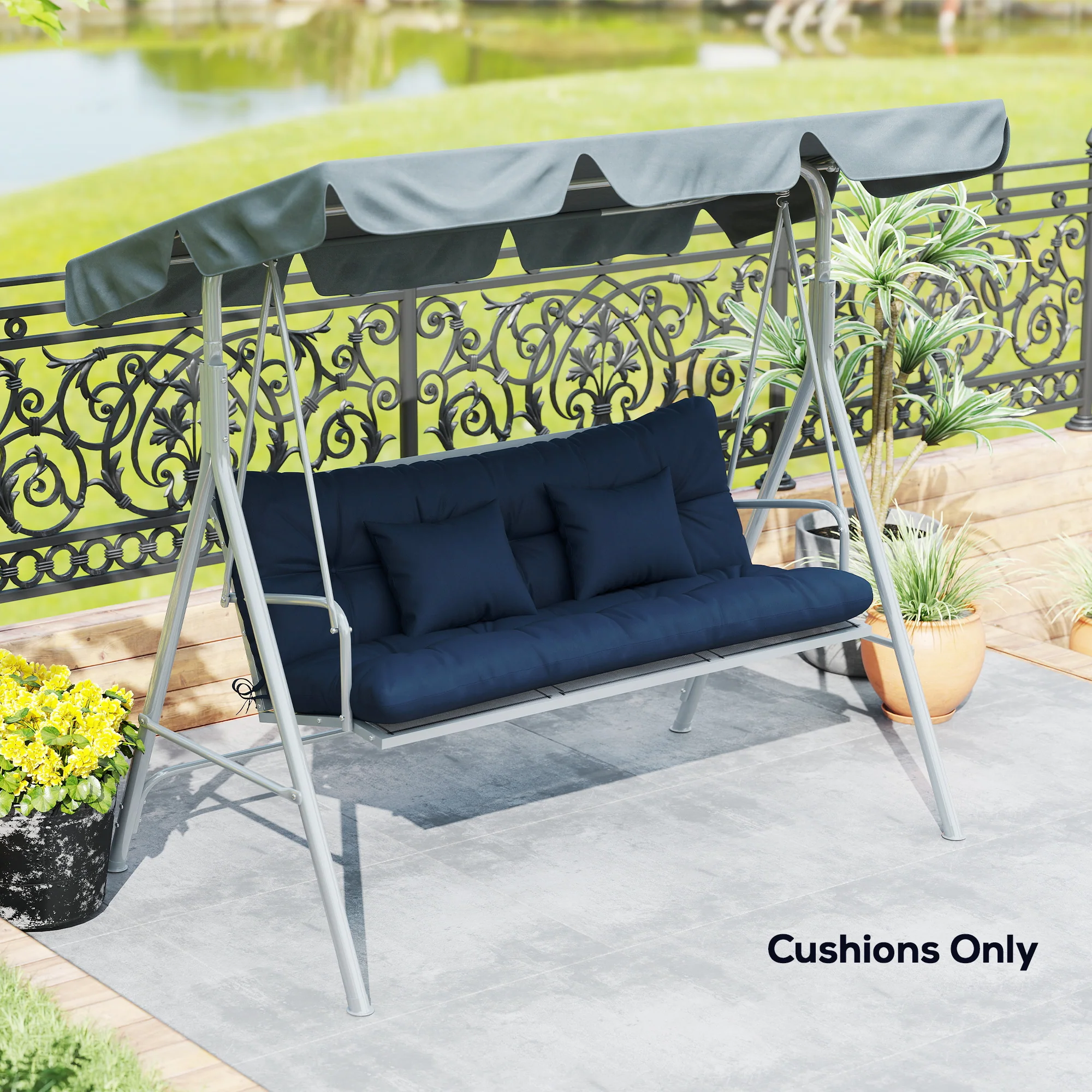 Outsunny Outdoor Seat Cushions Back Cushion with 2 Pillows, Seat Pads - Image 8