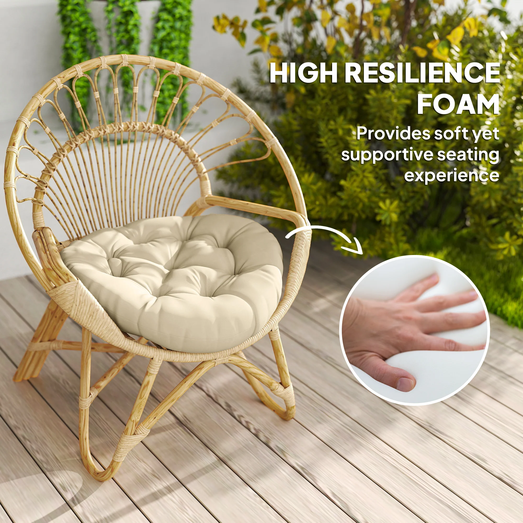 Outsunny Outdoor Seat Cushions Set Of 2, Tufted Round Chair Pads - Image 3