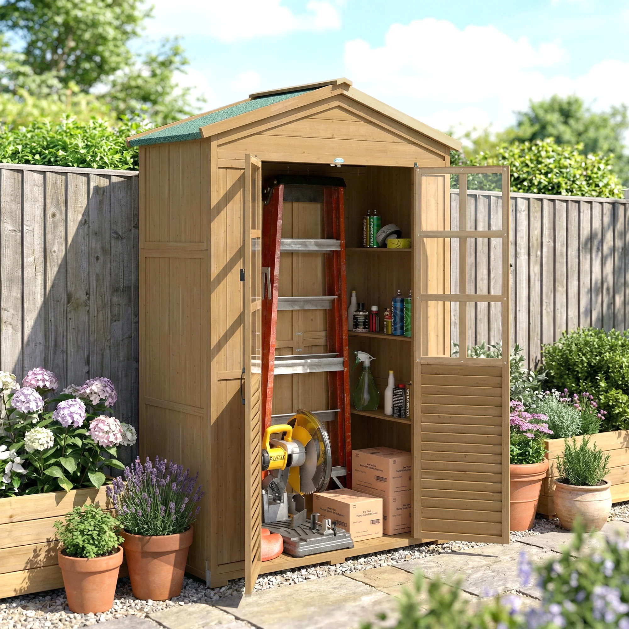 Outsunny Outdoor Storage Cabinet Waterproof Light Brown - Image 2