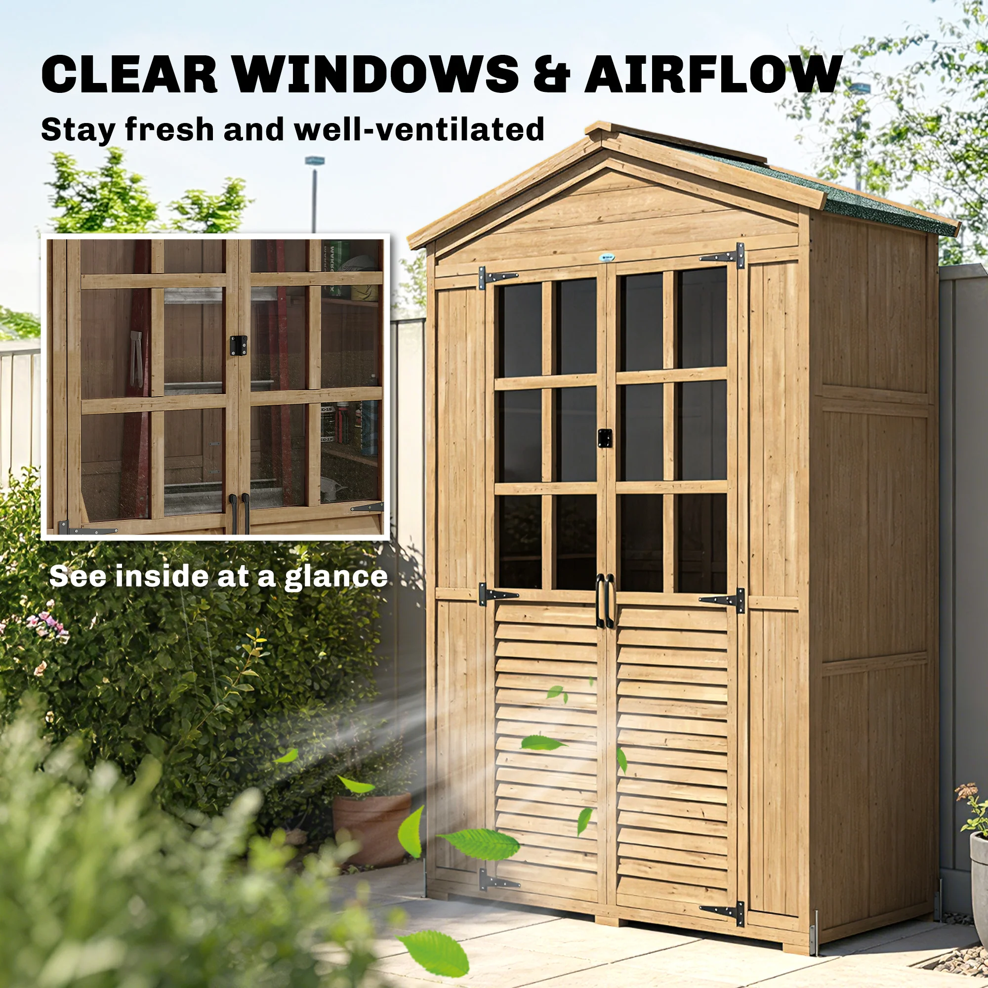 Outsunny Outdoor Storage Cabinet Waterproof Light Brown - Image 4