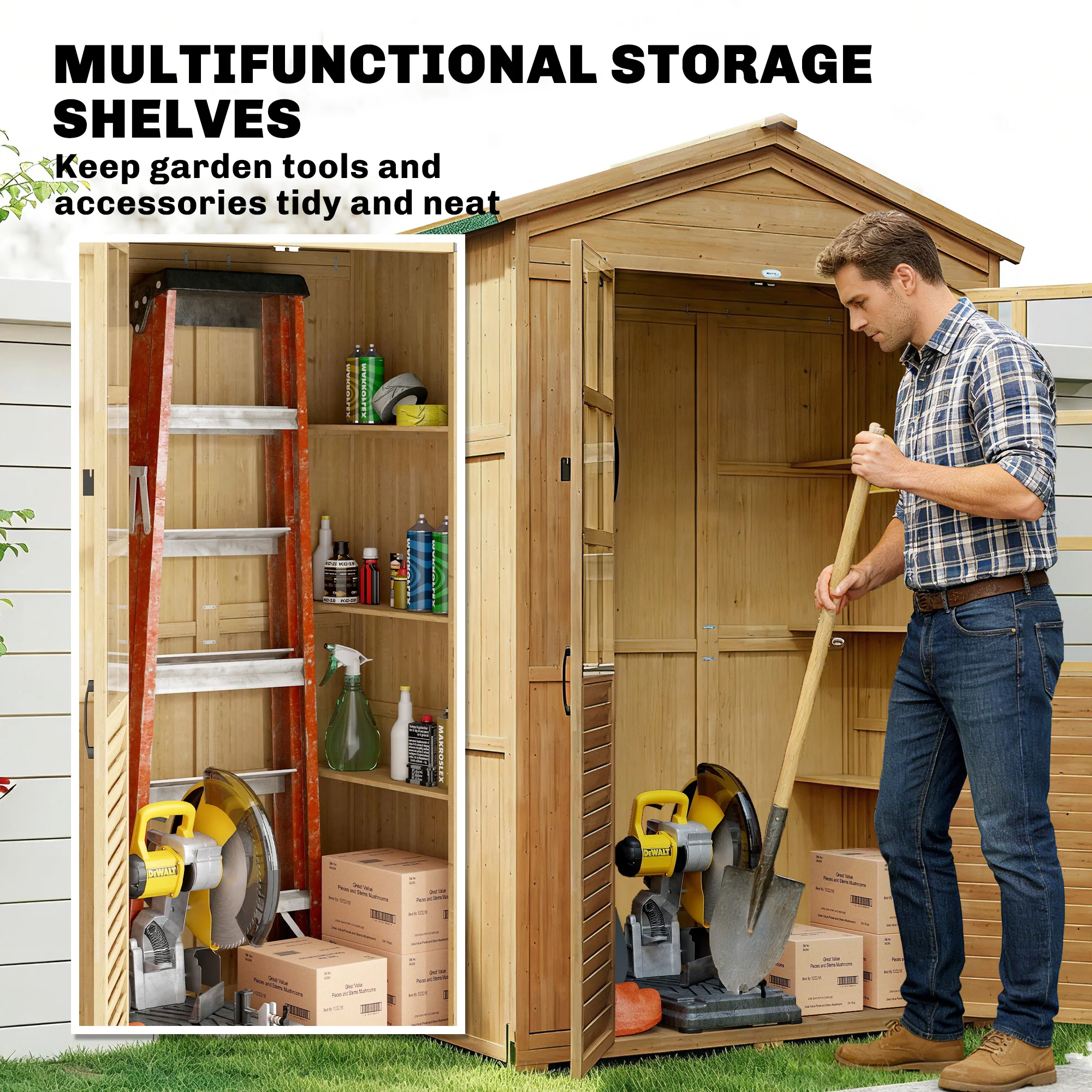 Outsunny Outdoor Storage Cabinet Waterproof Light Brown - Image 5