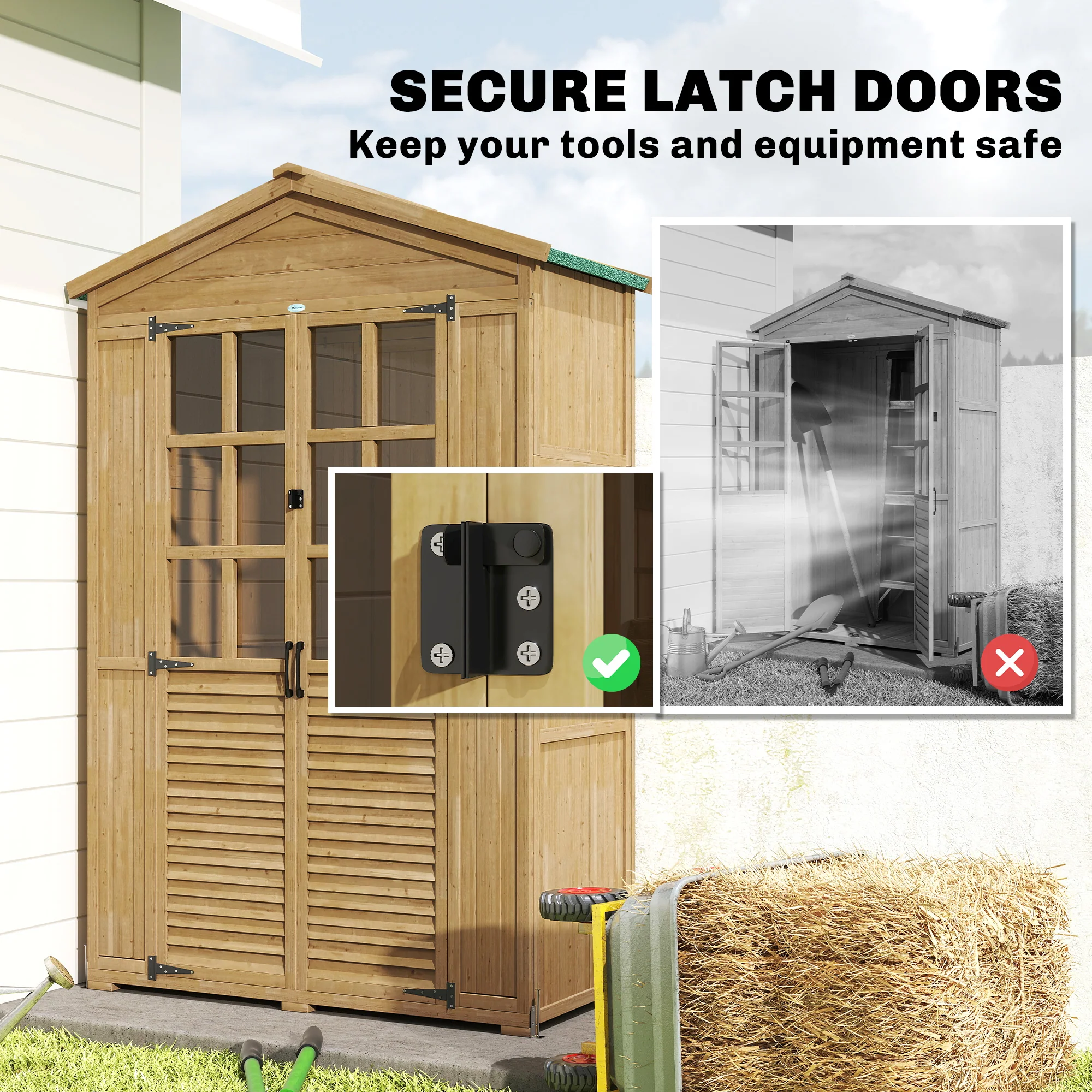 Outsunny Outdoor Storage Cabinet Waterproof Light Brown - Image 8