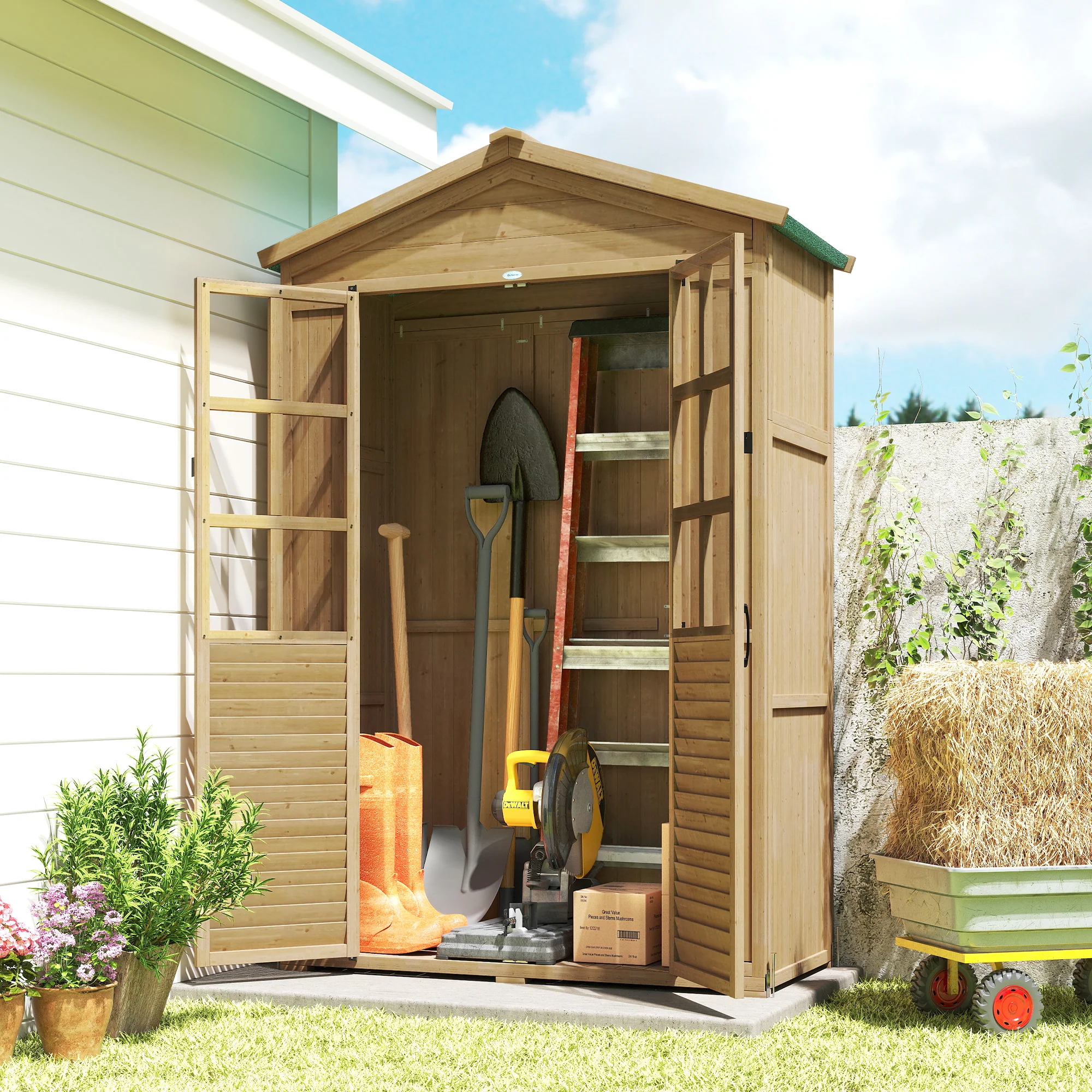Outsunny Outdoor Storage Cabinet Waterproof Light Brown - Image 9