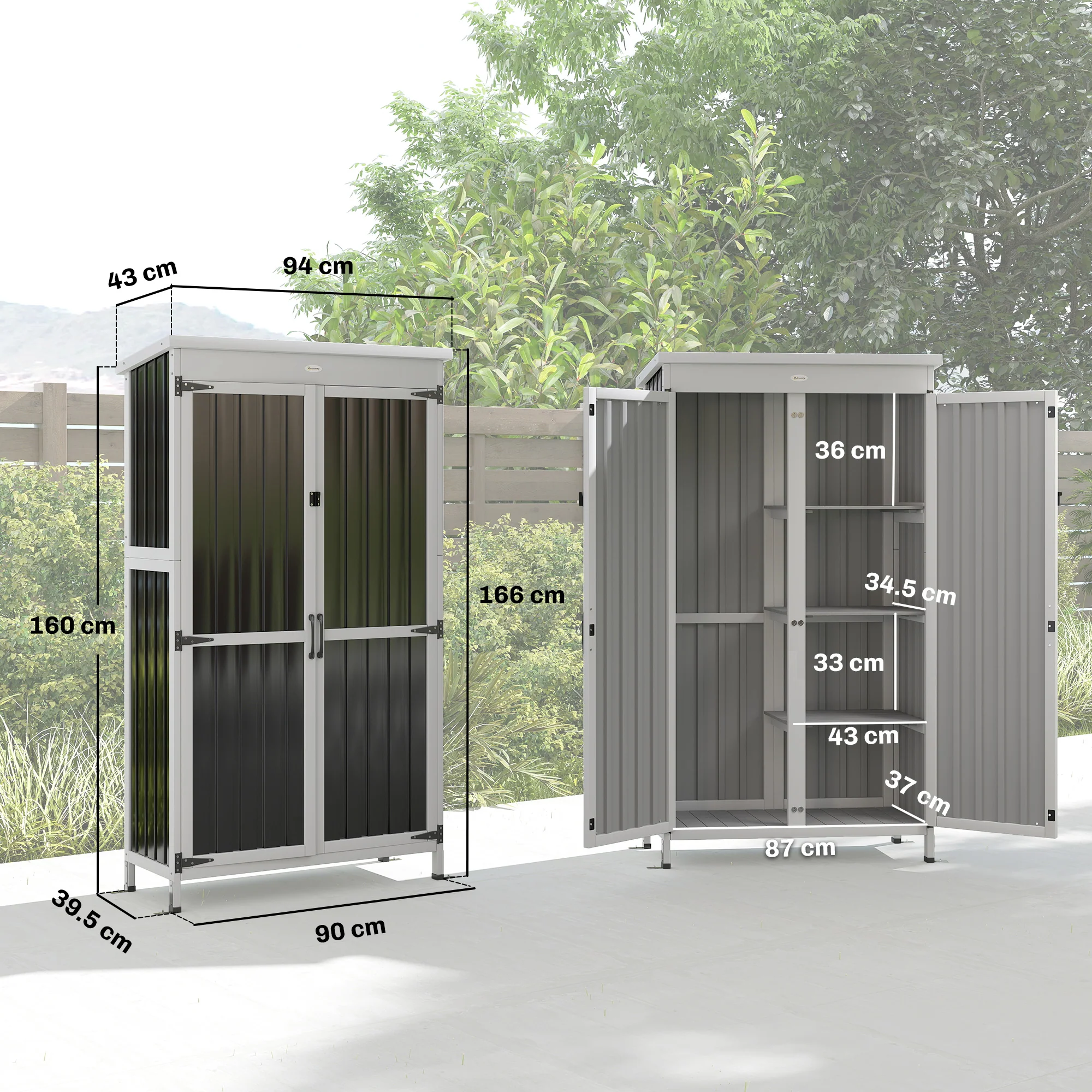 Outsunny Outdoor Storage Cabinet With Removable Shelves, White And Black - Image 3