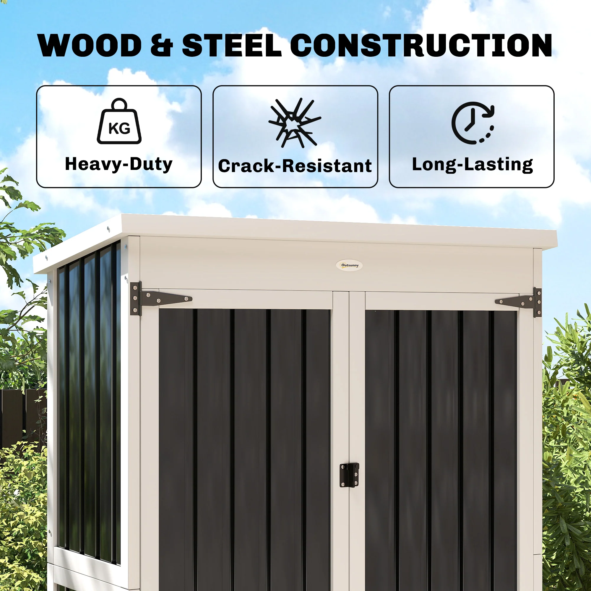 Outsunny Outdoor Storage Cabinet With Removable Shelves, White And Black - Image 4