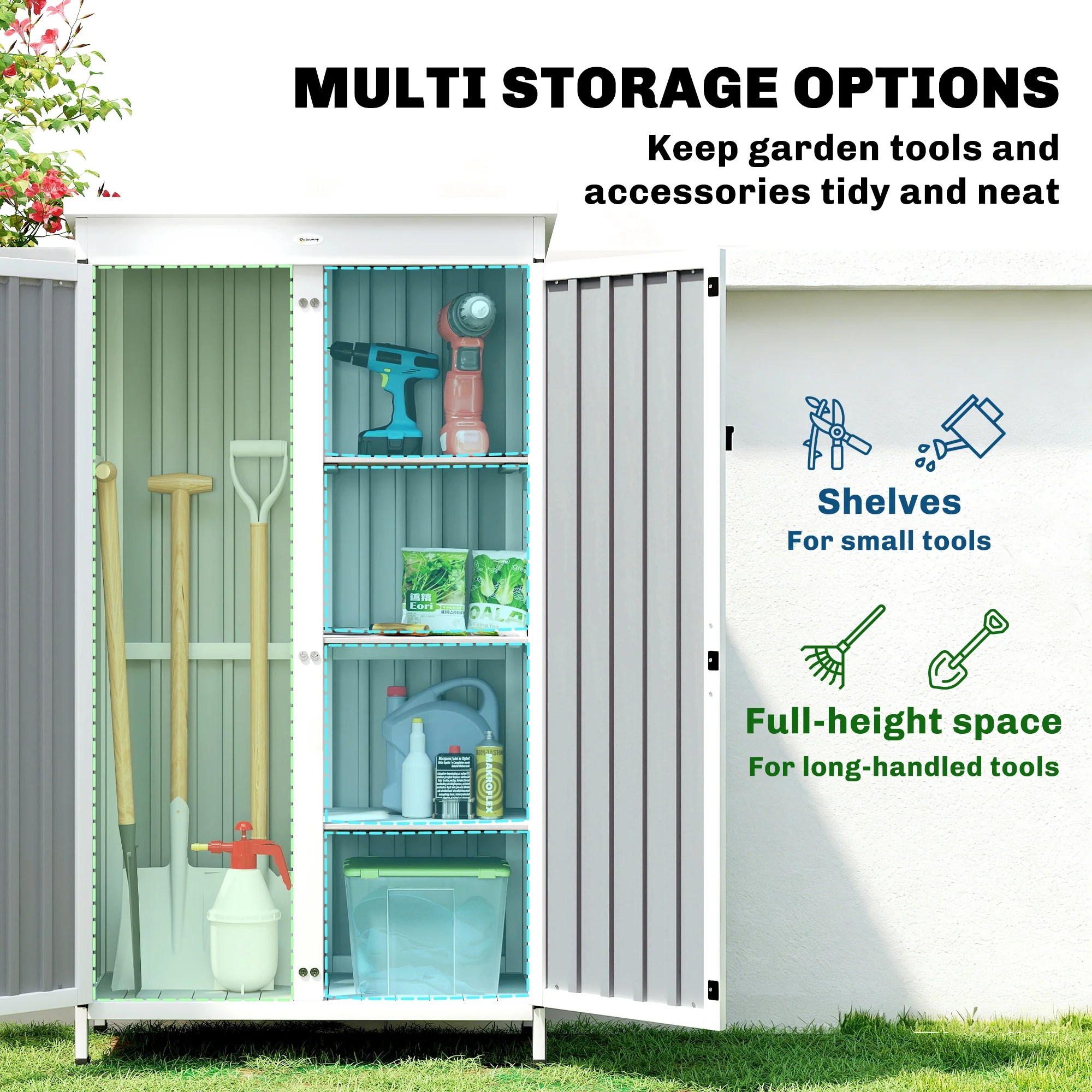 Outsunny Outdoor Storage Cabinet With Removable Shelves, White And Black - Image 5