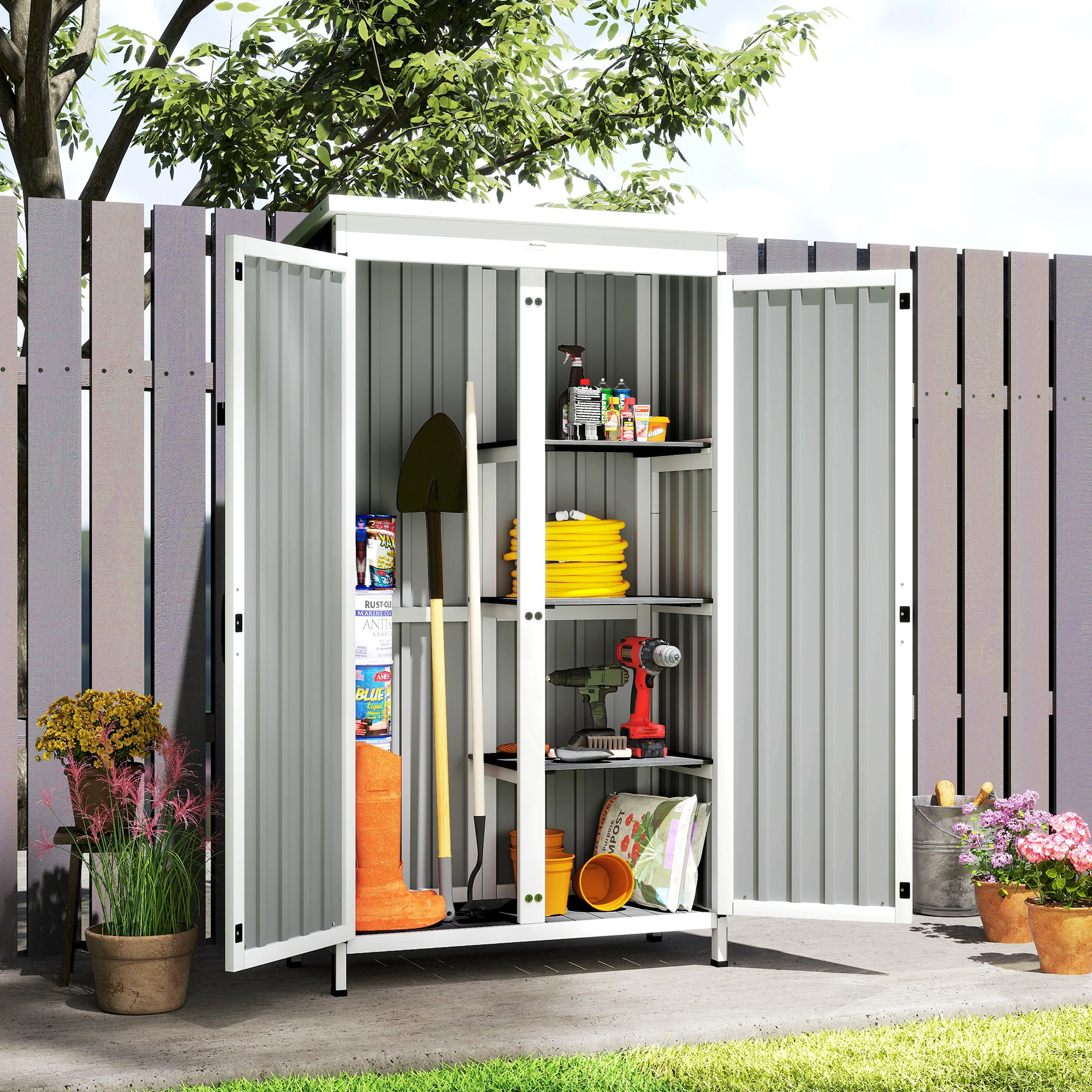 Outsunny Outdoor Storage Cabinet With Removable Shelves, White And Black - Image 8