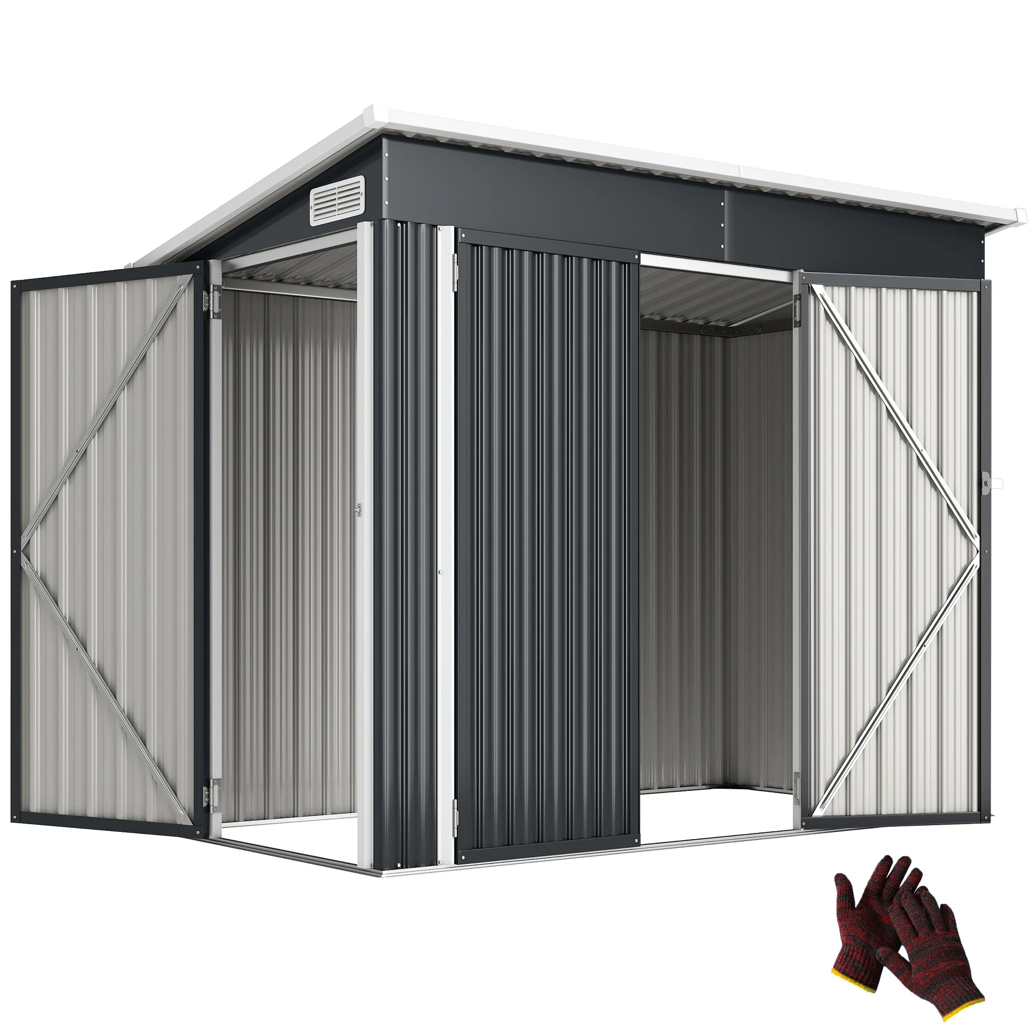 Outsunny Outdoor Storage Shed, 7.5 X 4.3ft Metal Garden Shed, Dark Grey