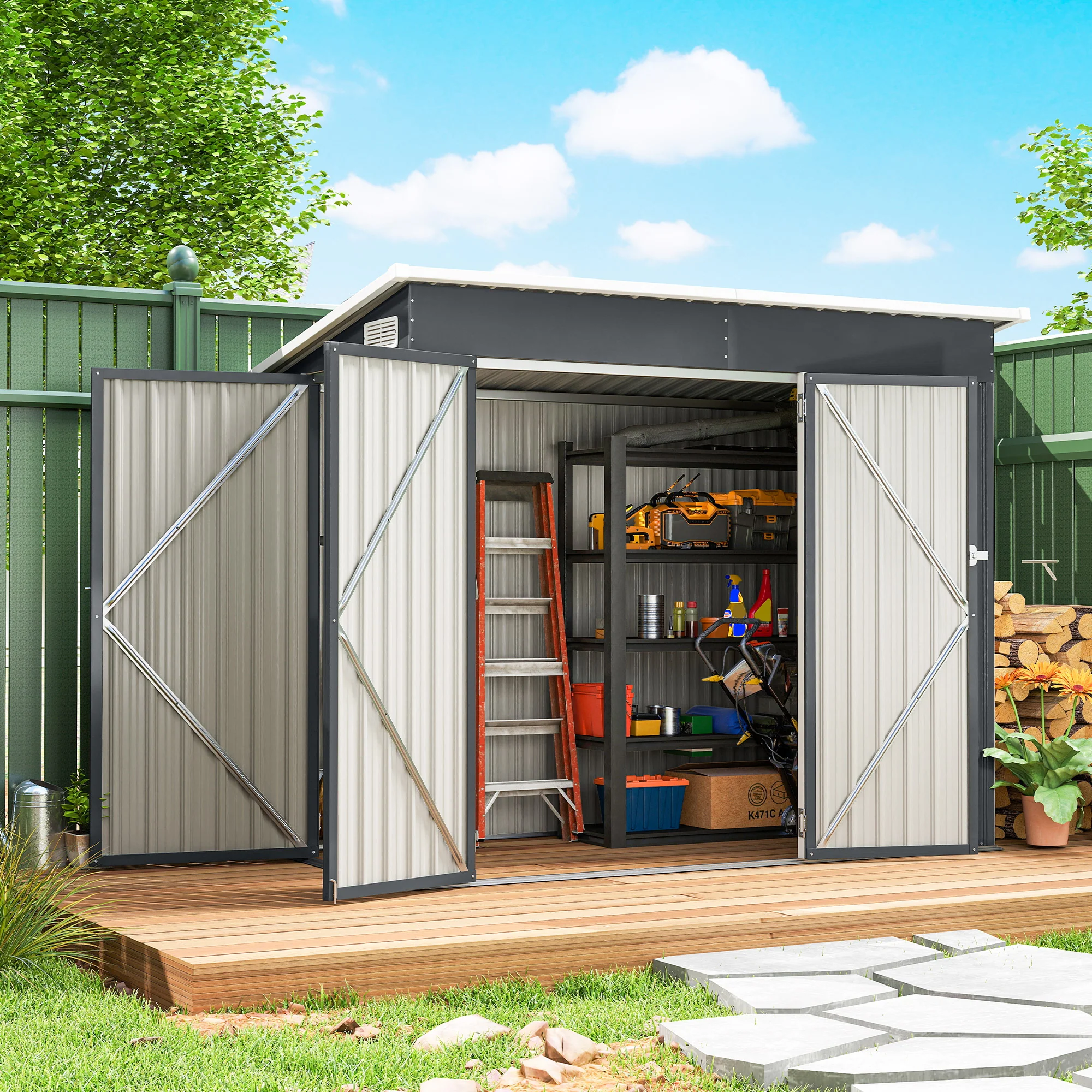 Outsunny Outdoor Storage Shed, 7.5 X 4.3ft Metal Garden Shed, Dark Grey - Image 2