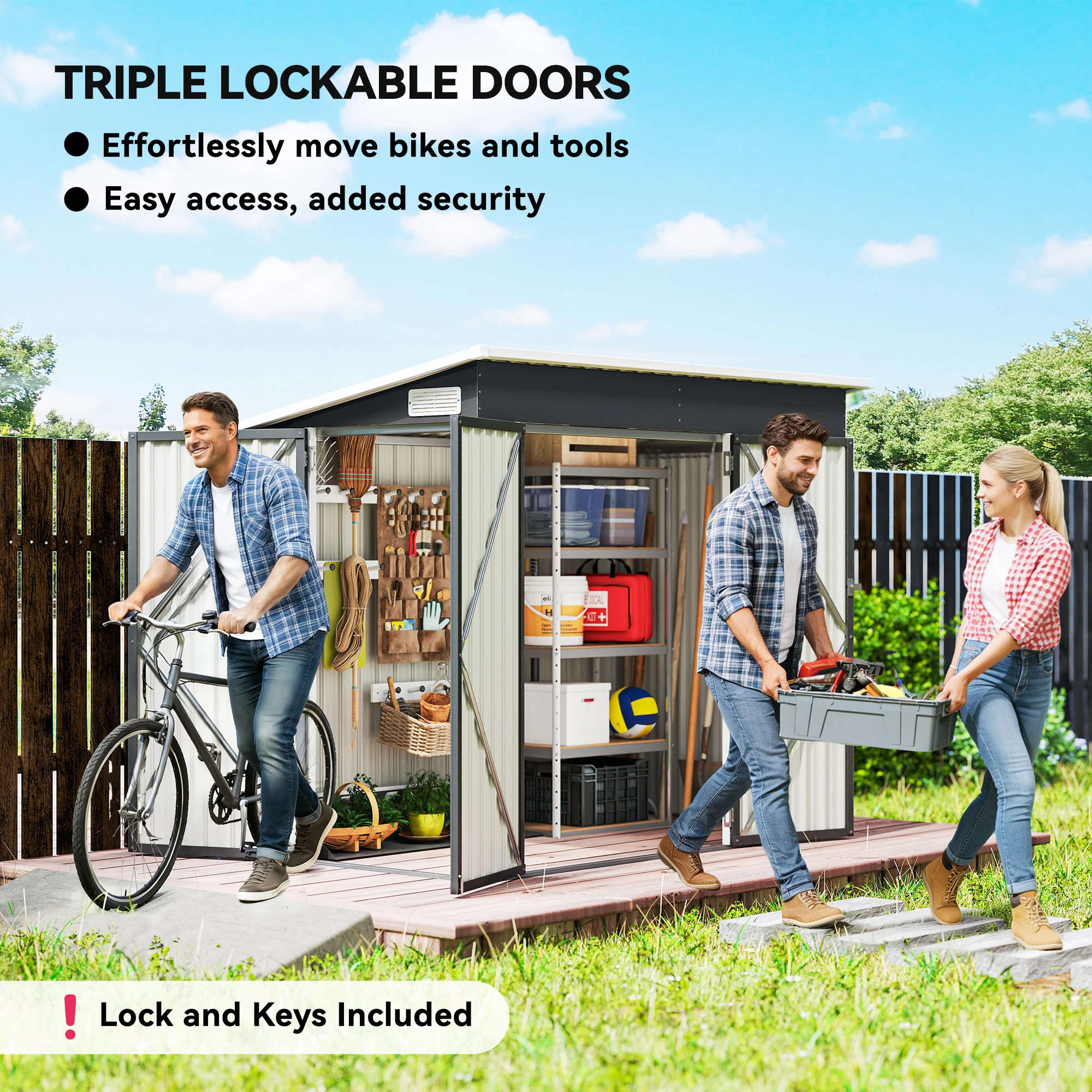 Outsunny Outdoor Storage Shed, 7.5 X 4.3ft Metal Garden Shed, Dark Grey - Image 4