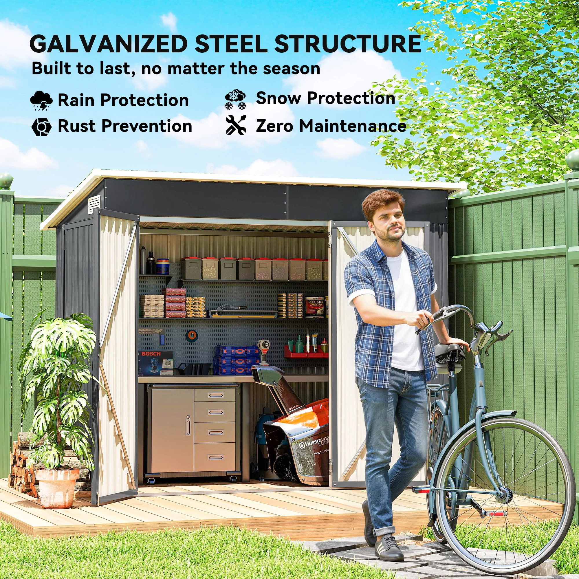 Outsunny Outdoor Storage Shed, 7.5 X 4.3ft Metal Garden Shed, Dark Grey - Image 5