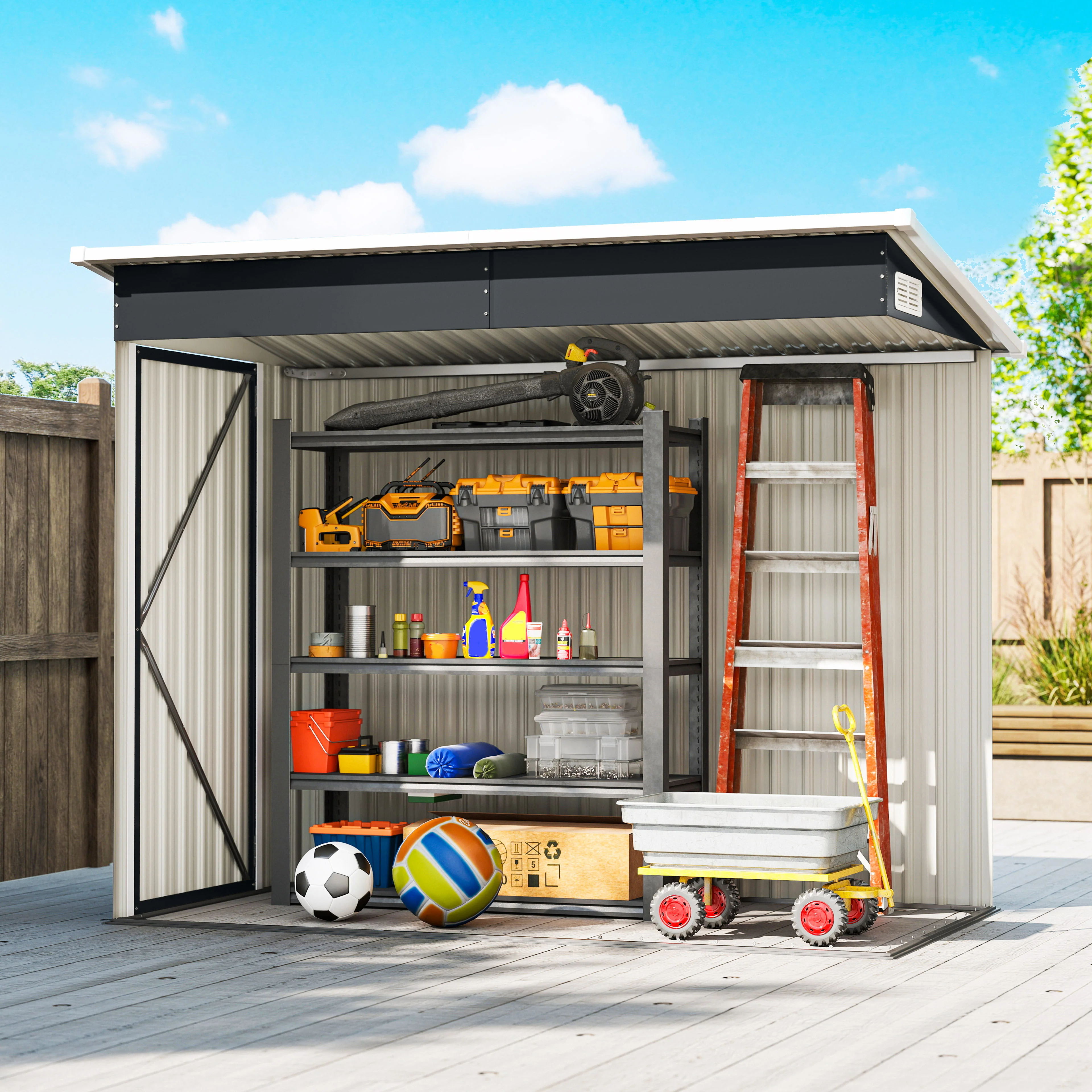 Outsunny Outdoor Storage Shed, 7.5 X 4.3ft Metal Garden Shed, Dark Grey - Image 8