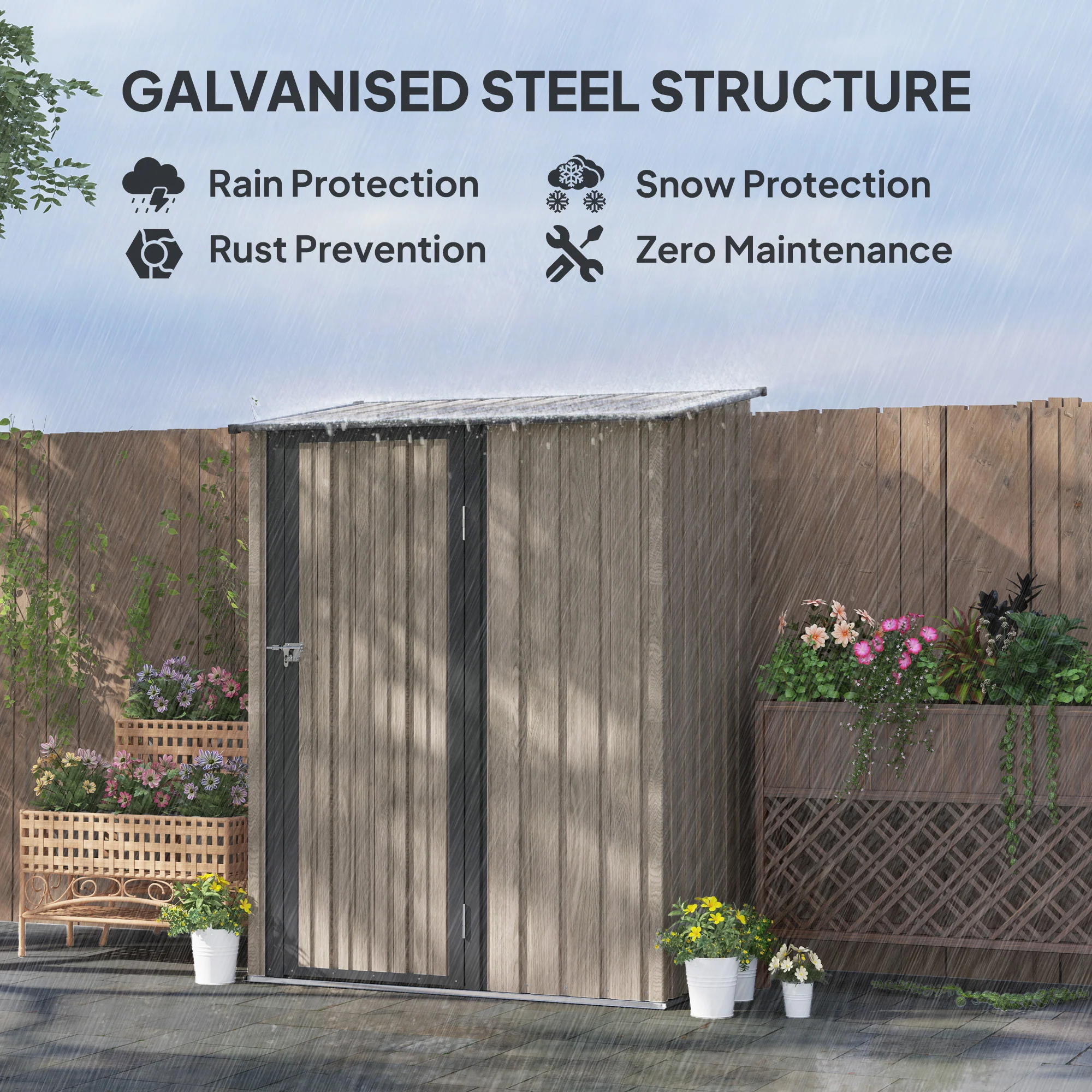 Outsunny Outdoor Storage Shed Steel Garden Shed w/ Lockable Door Light Grey - Image 3