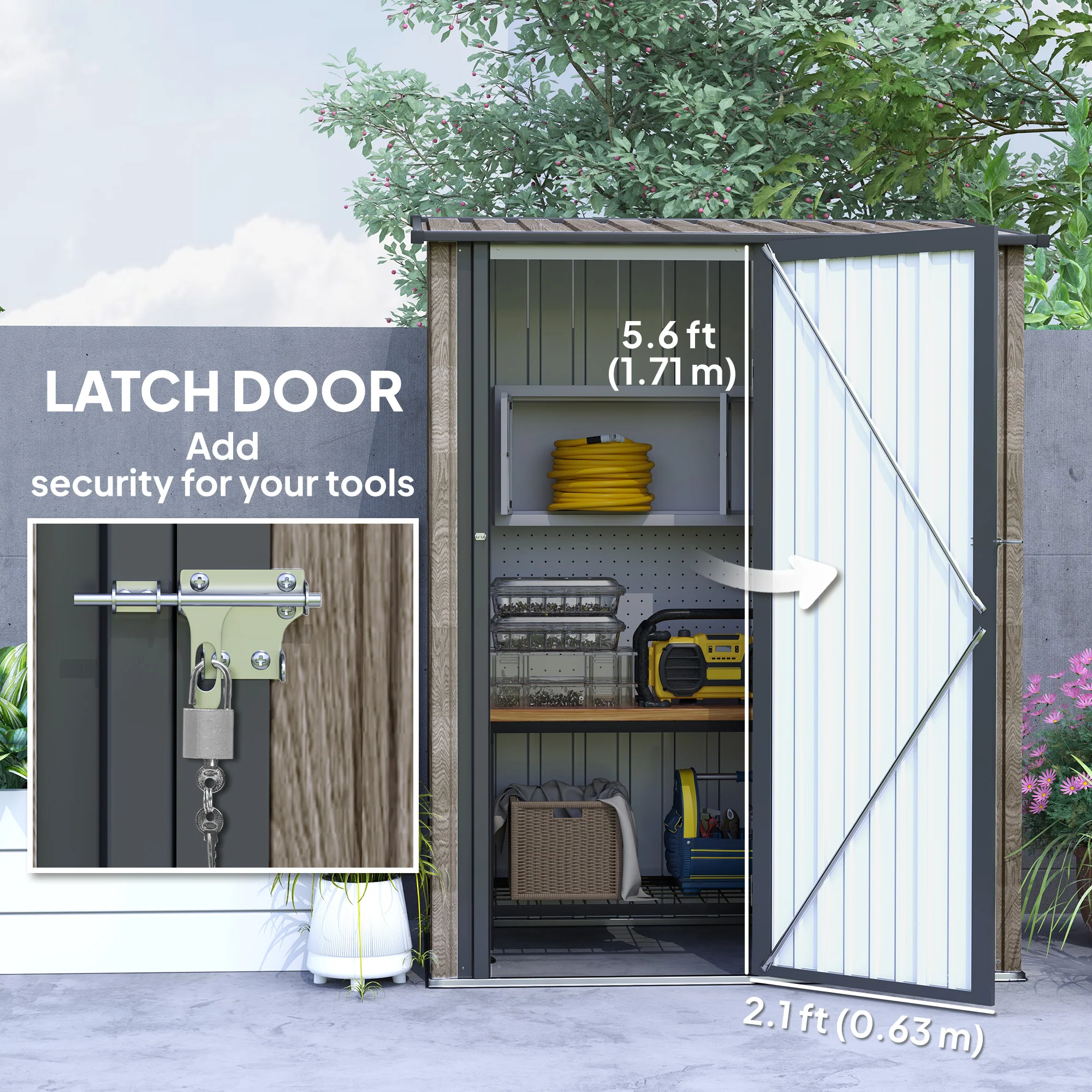 Outsunny Outdoor Storage Shed Steel Garden Shed w/ Lockable Door Light Grey - Image 4