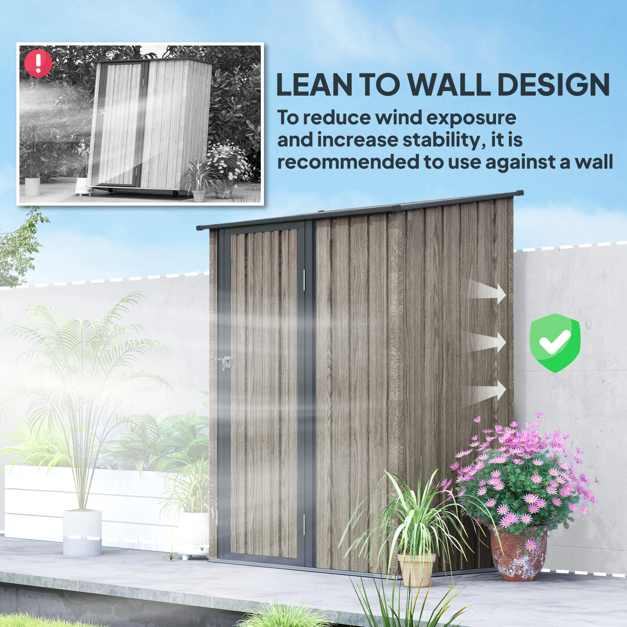 Outsunny Outdoor Storage Shed Steel Garden Shed w/ Lockable Door Light Grey - Image 6