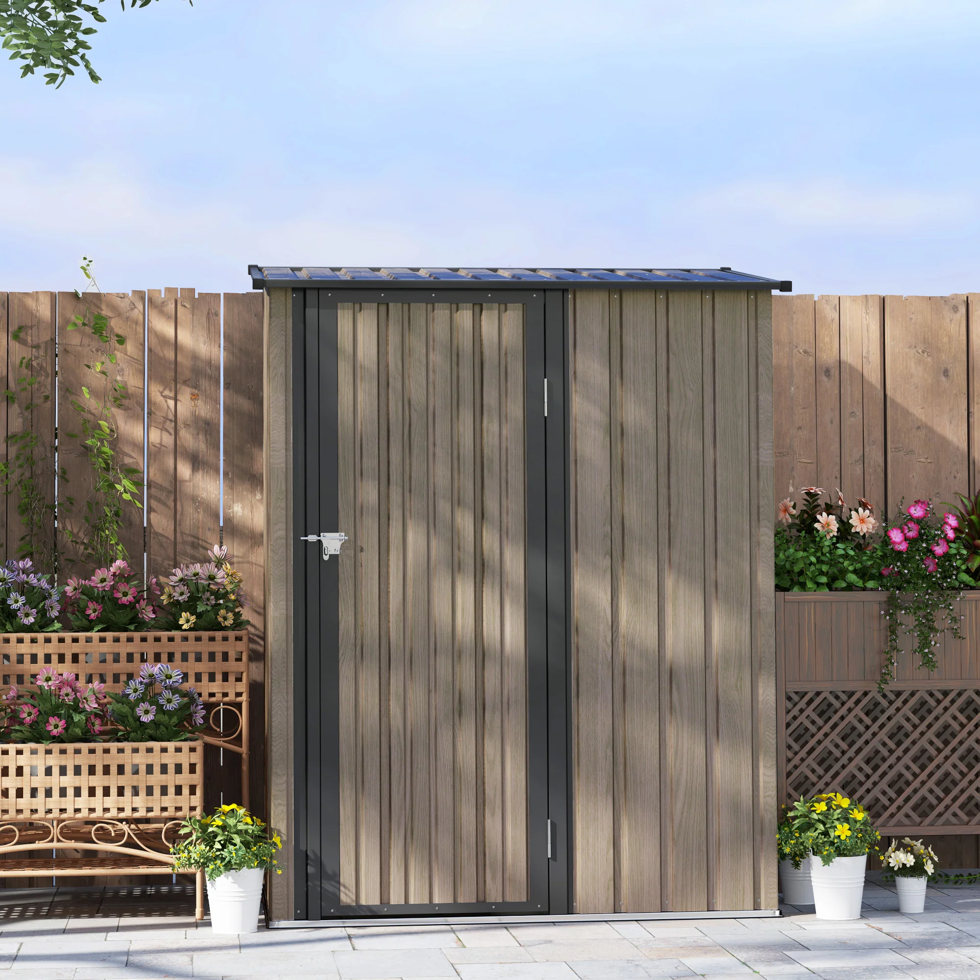 Outsunny Outdoor Storage Shed Steel Garden Shed w/ Lockable Door Light Grey - Image 8
