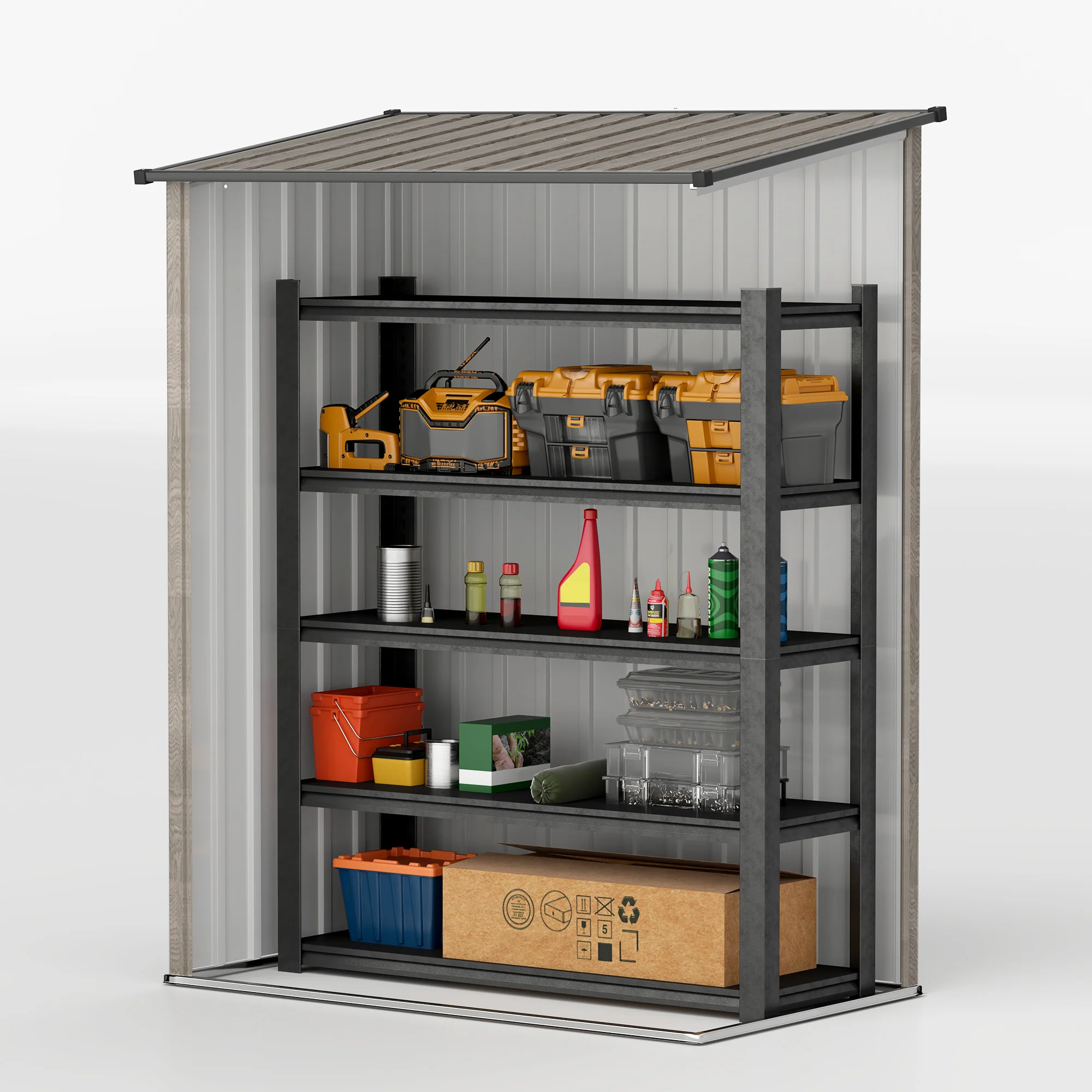 Outsunny Outdoor Storage Shed Steel Garden Shed w/ Lockable Door Light Grey - Image 9