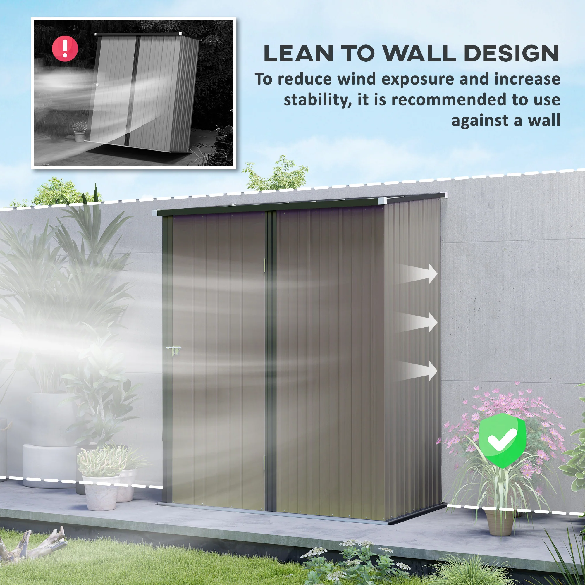 Outsunny Outdoor Storage Shed w/ Lockable Door for Garden, Light Grey - Image 6