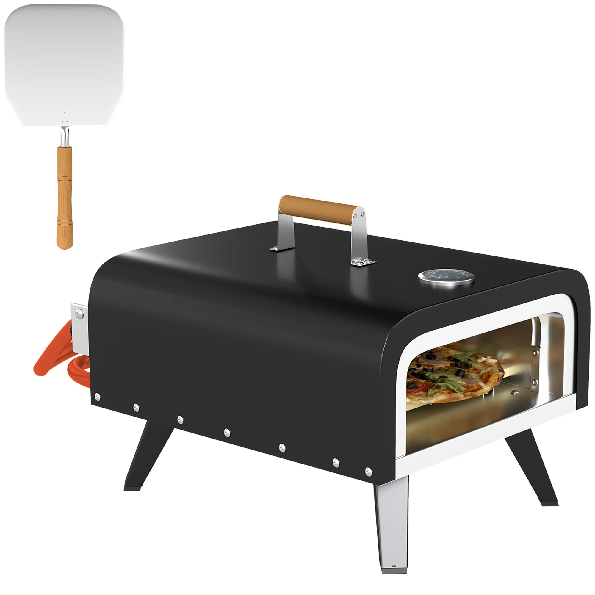 Outsunny Outdoor Tabletop Gas Pizza Oven with 12\" Pizza Stone & Peel, Black
