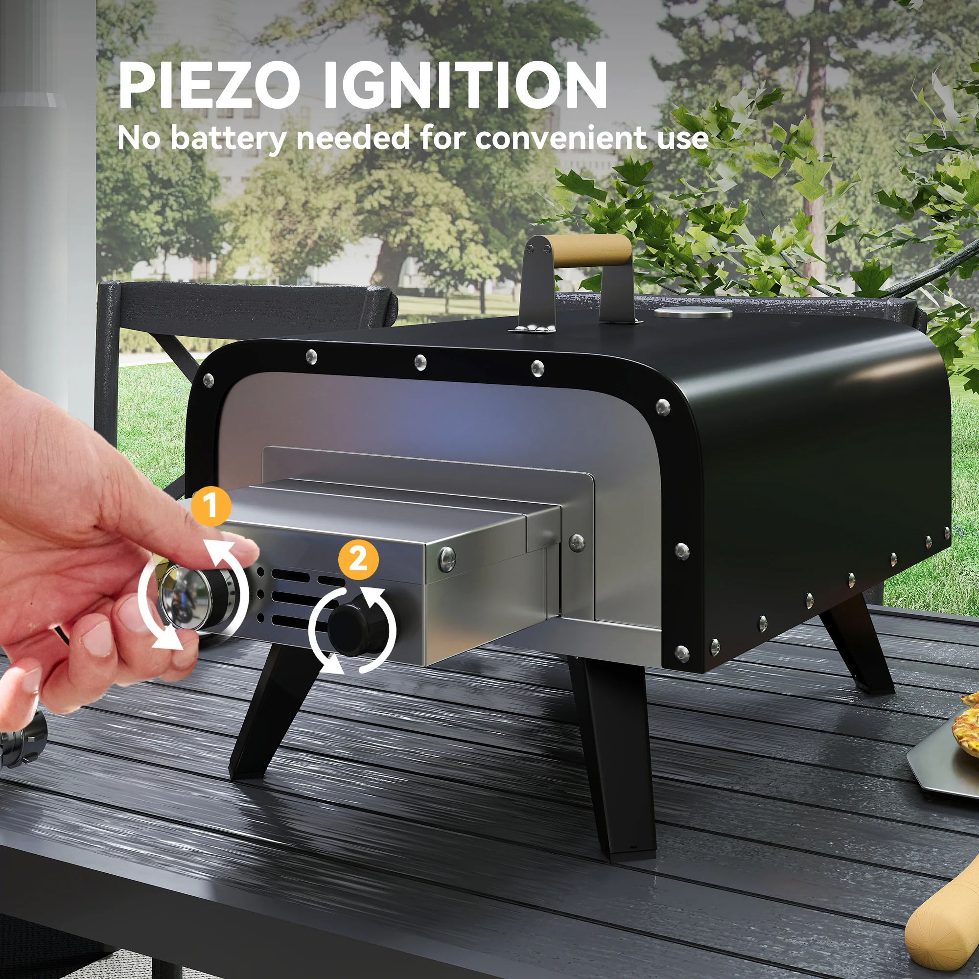 Outsunny Outdoor Tabletop Gas Pizza Oven with 12\" Pizza Stone & Peel, Black - Image 4