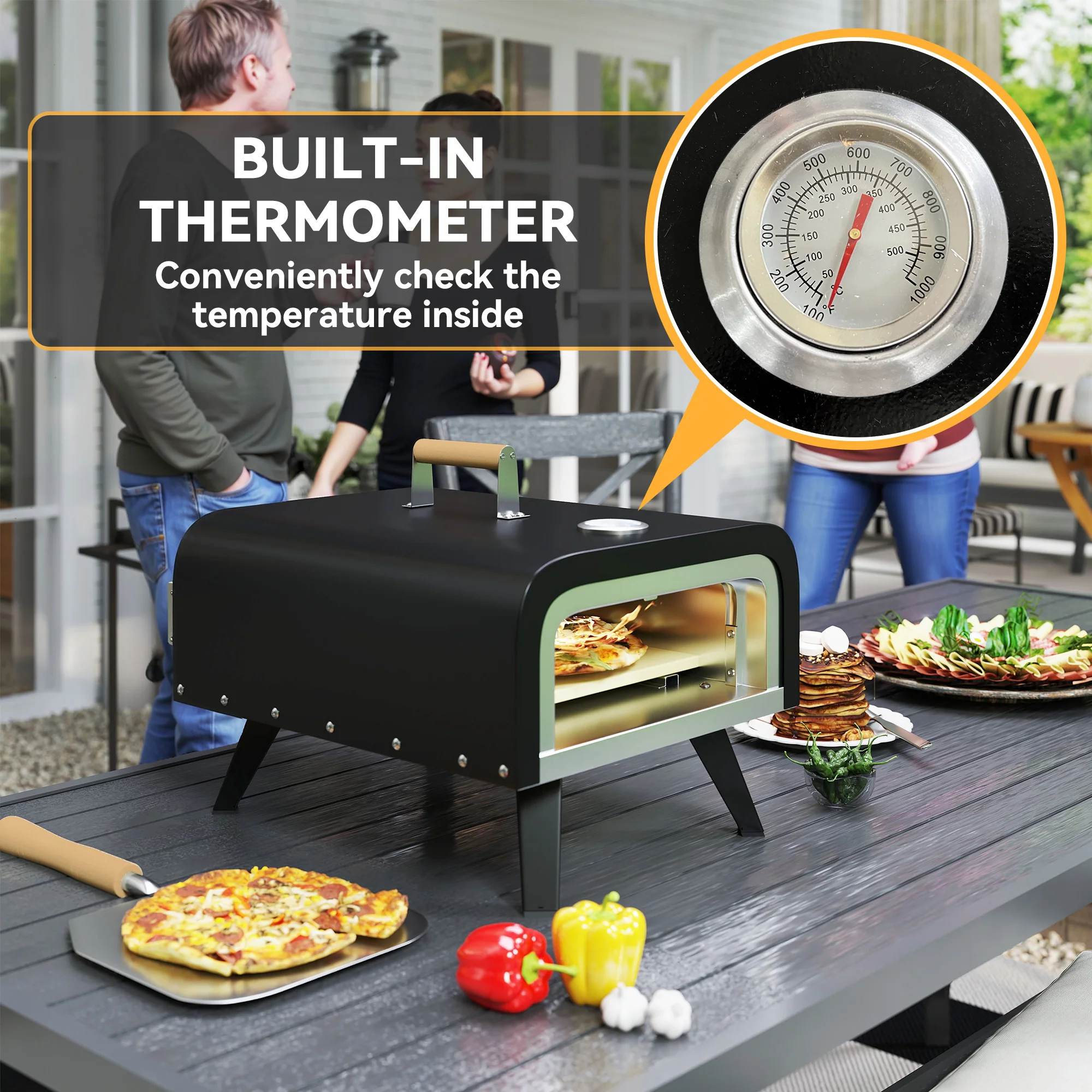 Outsunny Outdoor Tabletop Gas Pizza Oven with 12\" Pizza Stone & Peel, Black - Image 6