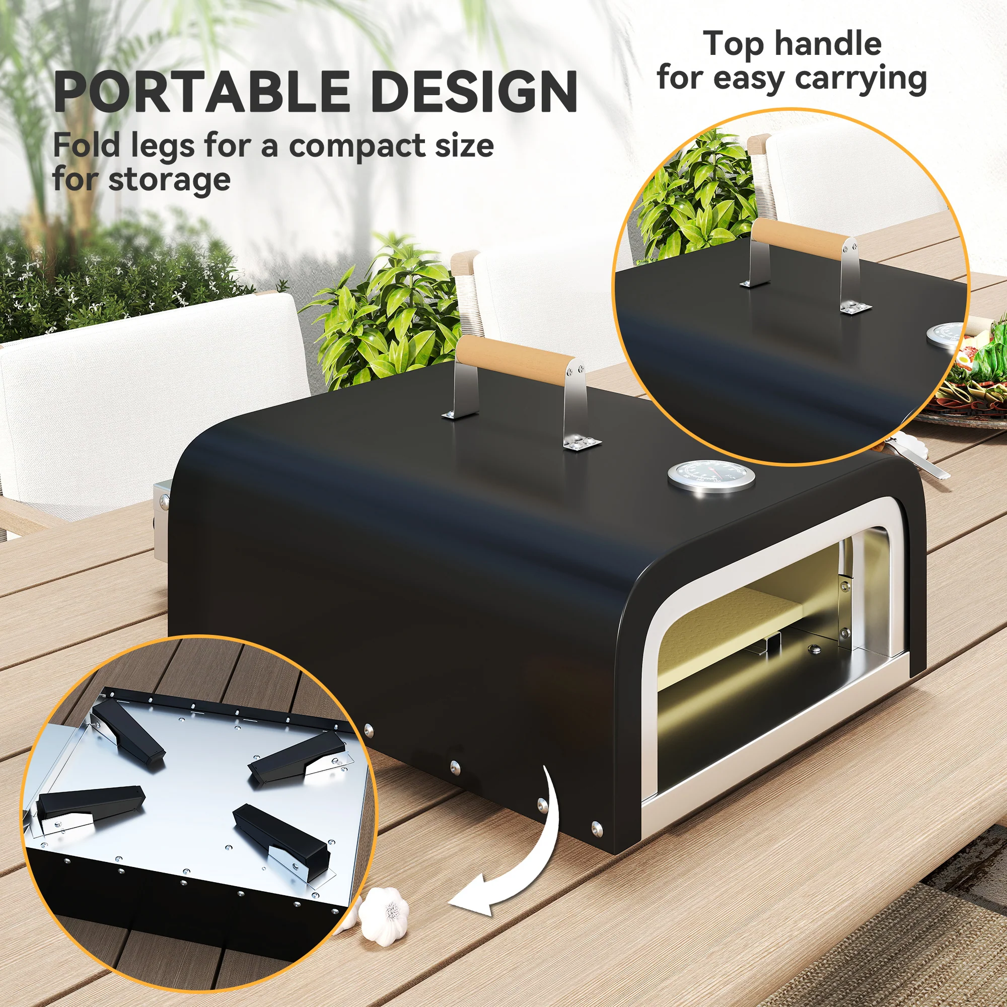 Outsunny Outdoor Tabletop Gas Pizza Oven with 12\" Pizza Stone & Peel, Black - Image 7