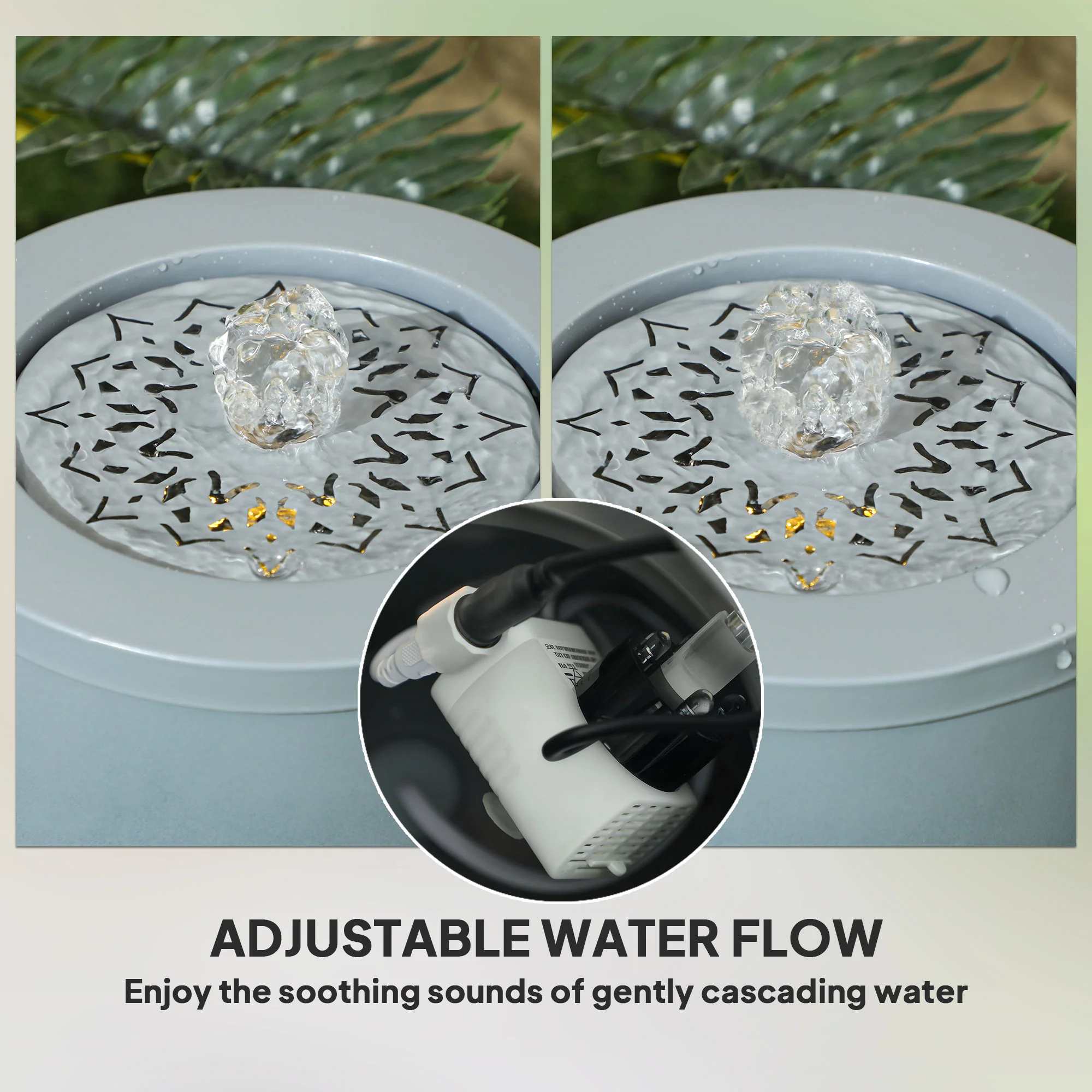 Outsunny Outdoor Waterfall Fountain Water Feature with LED, Light Grey - Image 4
