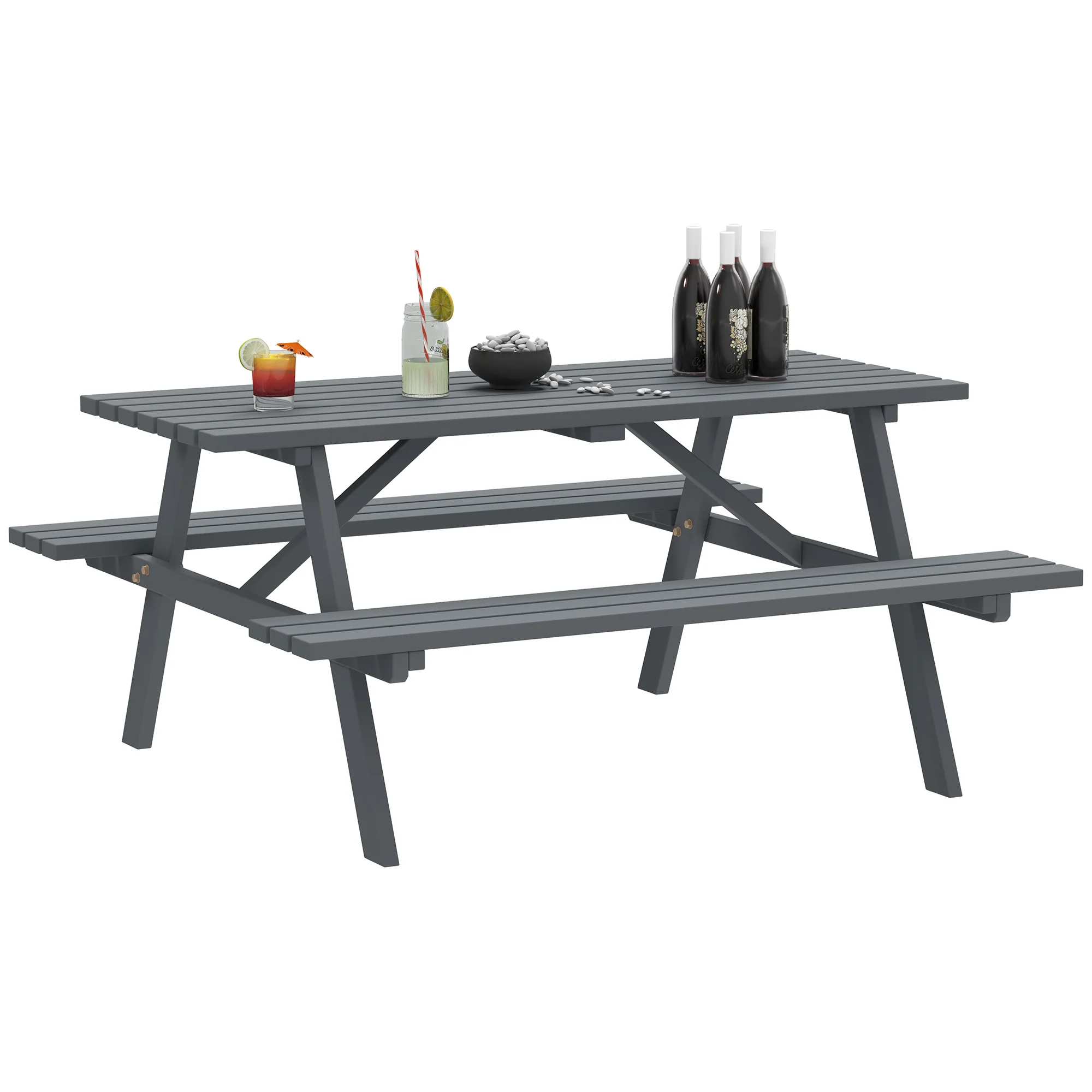 Outsunny Outdoor Wooden Picnic Table Bench Garden Patio Pub Chair 4 Seats
