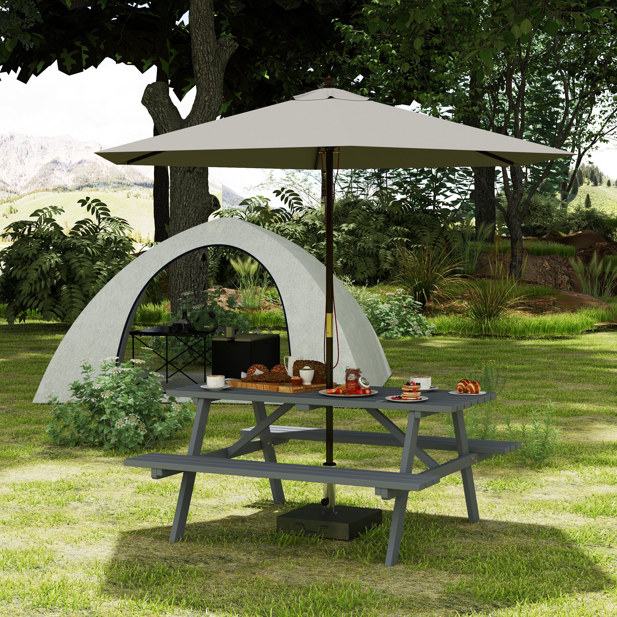 Outsunny Outdoor Wooden Picnic Table Bench Garden Patio Pub Chair 4 Seats - Image 2