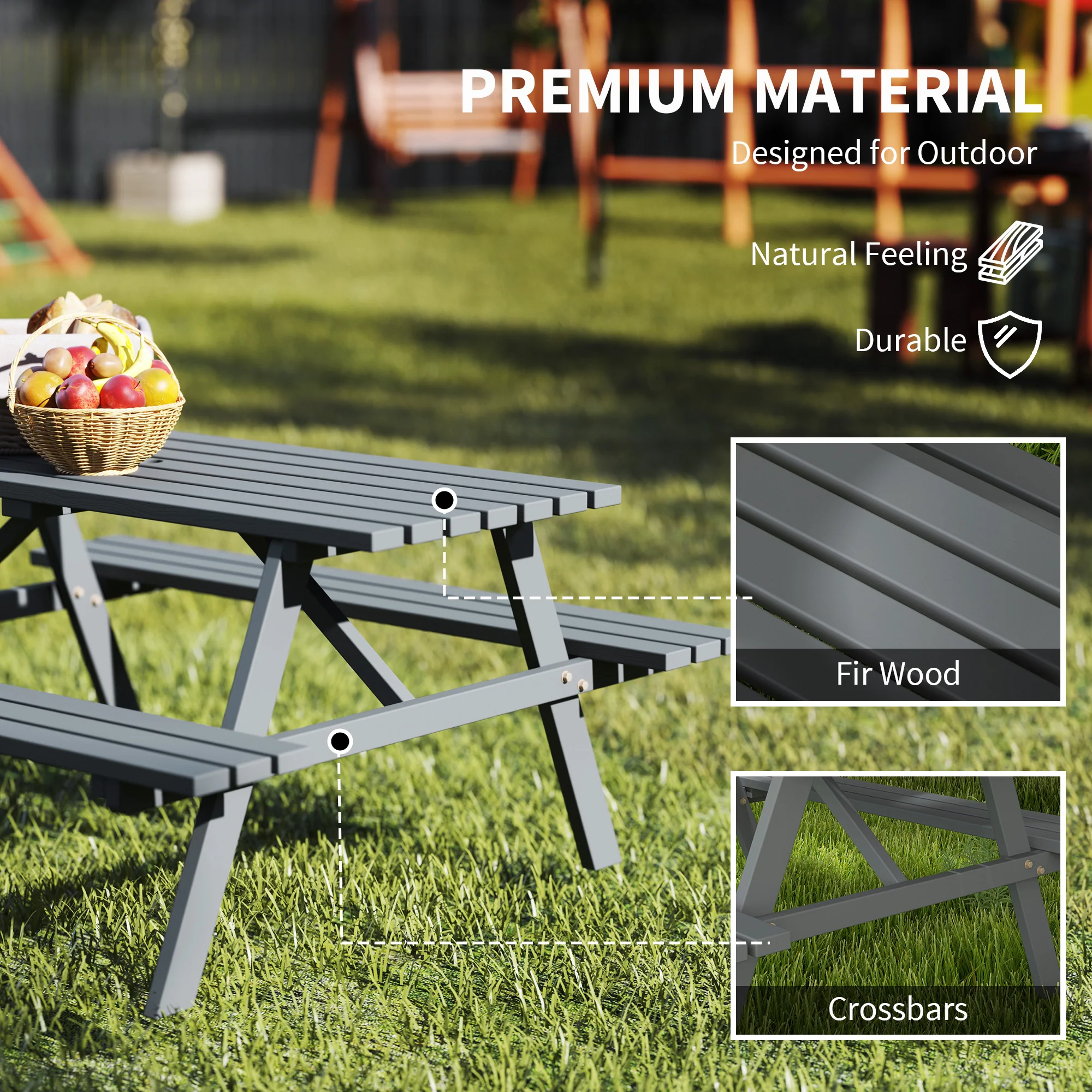 Outsunny Outdoor Wooden Picnic Table Bench Garden Patio Pub Chair 4 Seats - Image 4