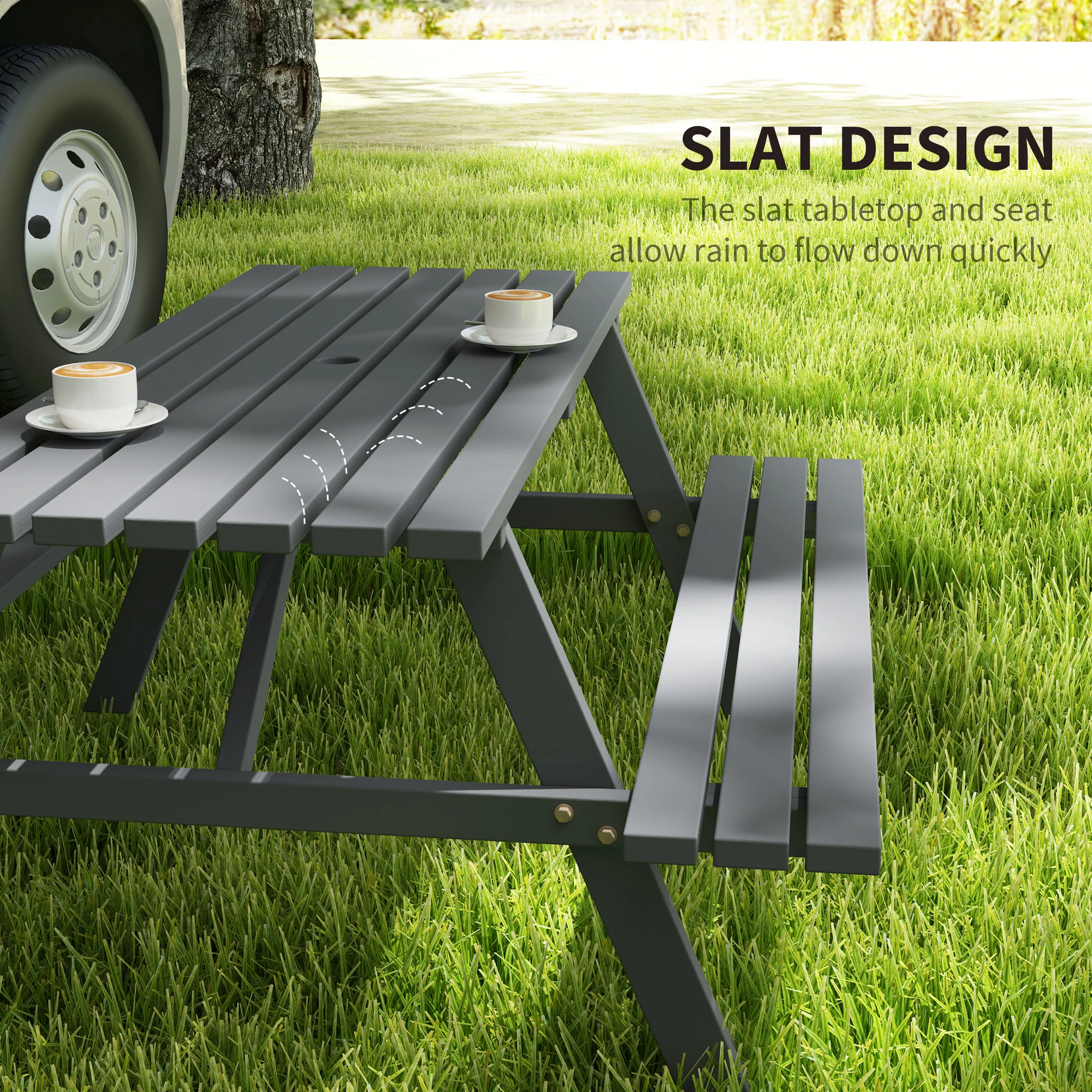 Outsunny Outdoor Wooden Picnic Table Bench Garden Patio Pub Chair 4 Seats - Image 6