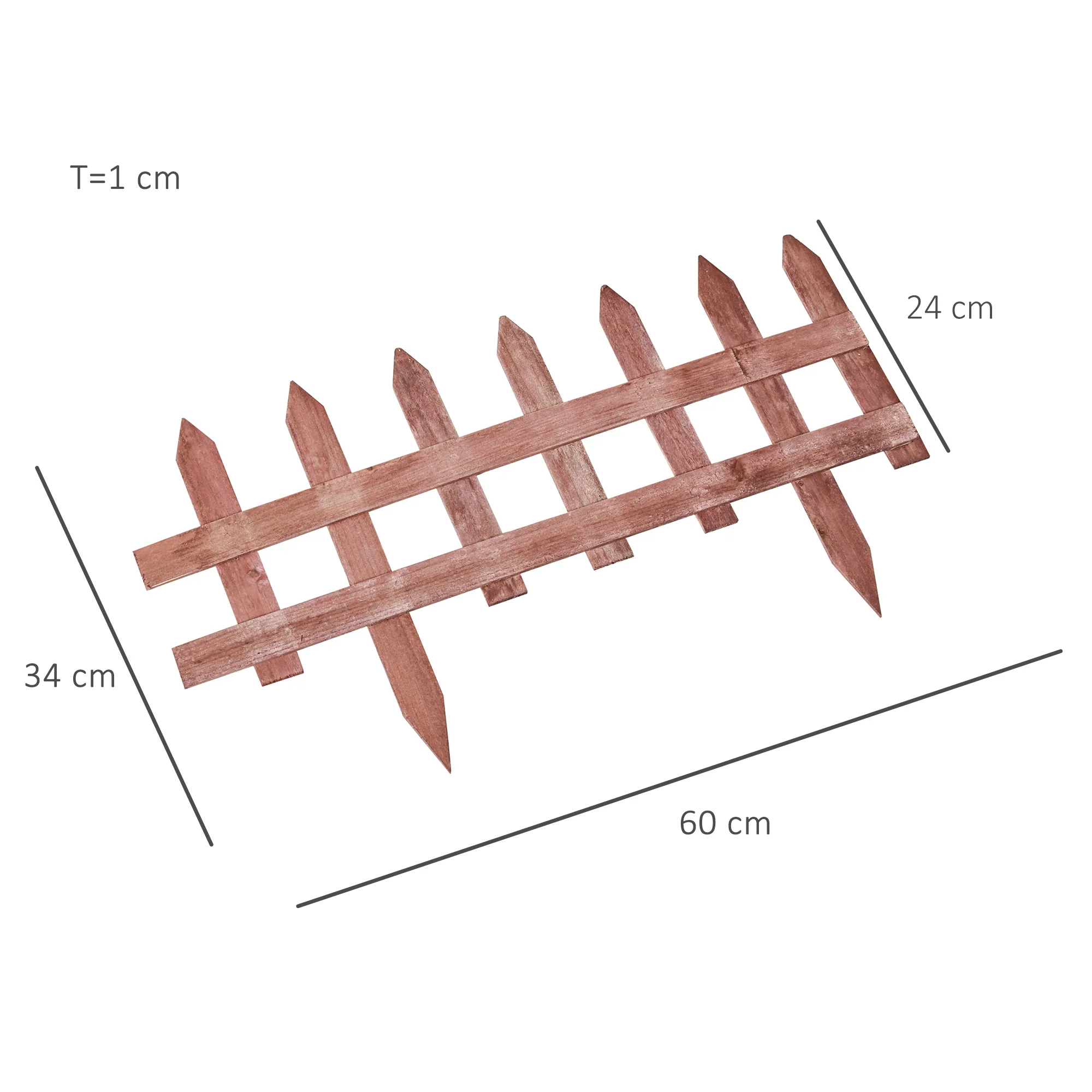 Outsunny Pack of 12 Wooden Plant Border Fence Garden Fixed Picket Fence Brown - Image 5
