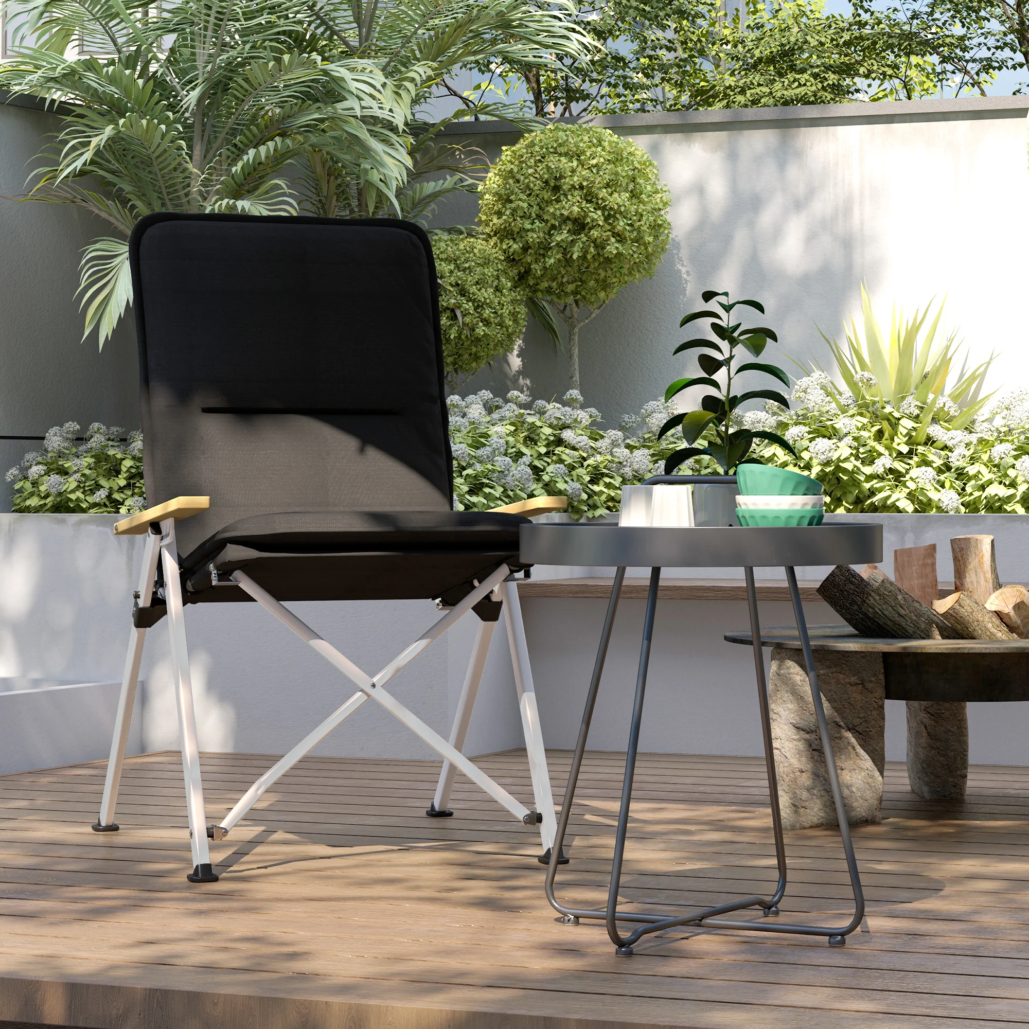 Outsunny Padded Camp Chair Outdoor High Back Folding Recliner With Bag Black - Image 8