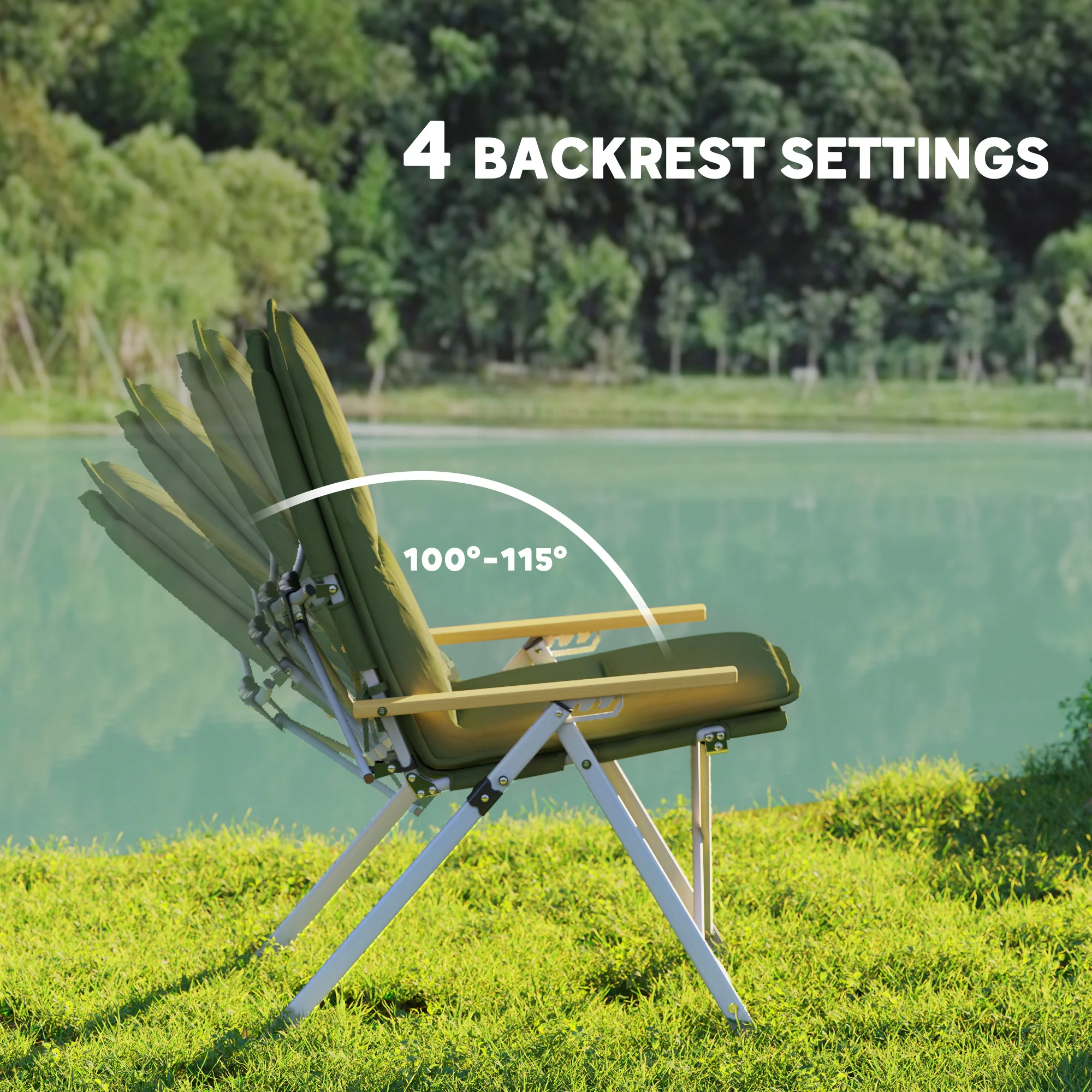Outsunny Padded Camp Chair Outdoor High Back Folding Recliner With Bag Green - Image 3
