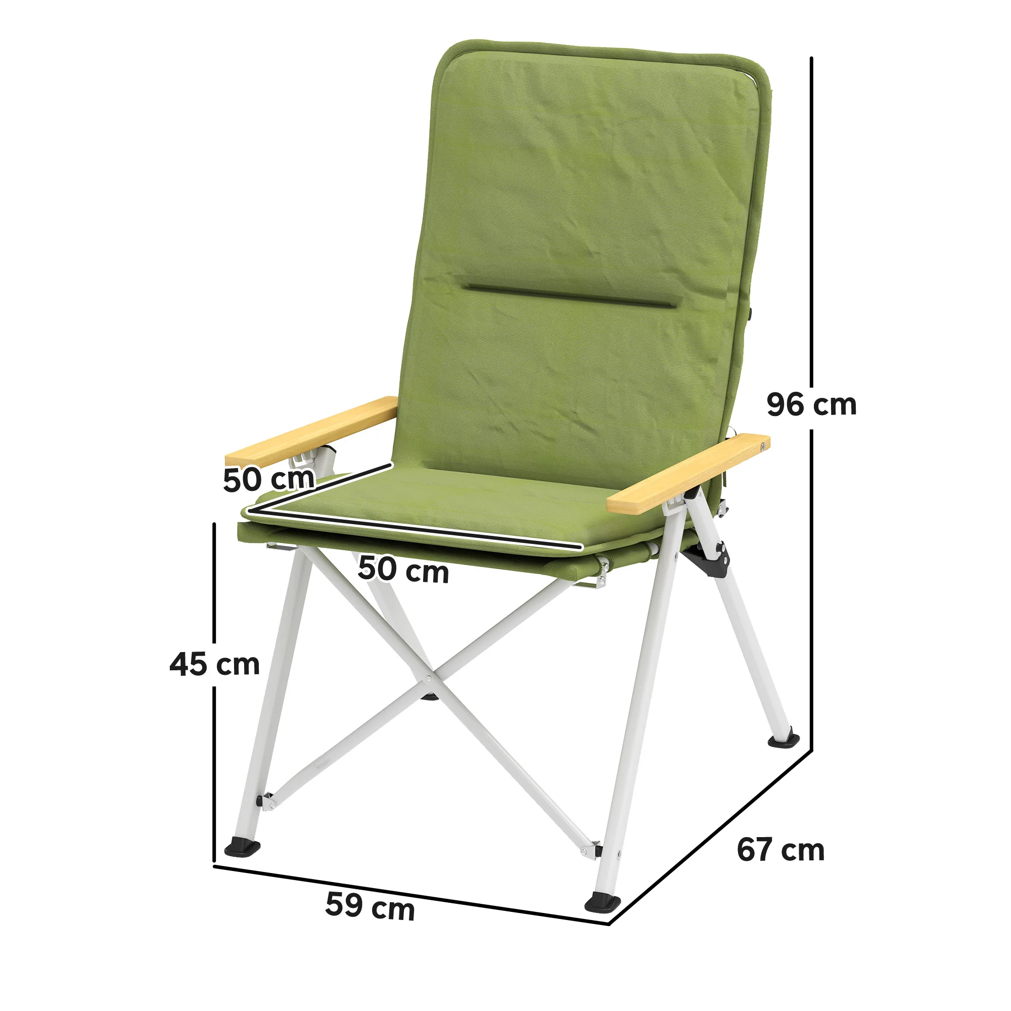 Outsunny Padded Camp Chair Outdoor High Back Folding Recliner With Bag Green - Image 5
